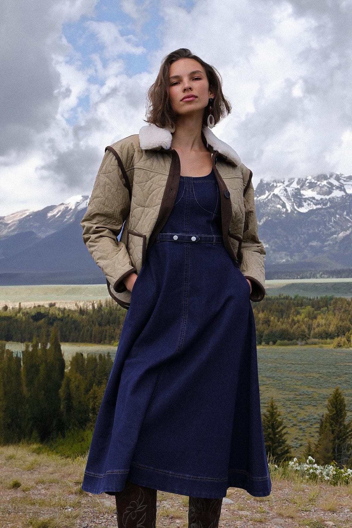 Contrast trim quilted cotton khaki button front jacket with drop shoulders and patch pockets - Cute women's jackets by Avec Les Filles