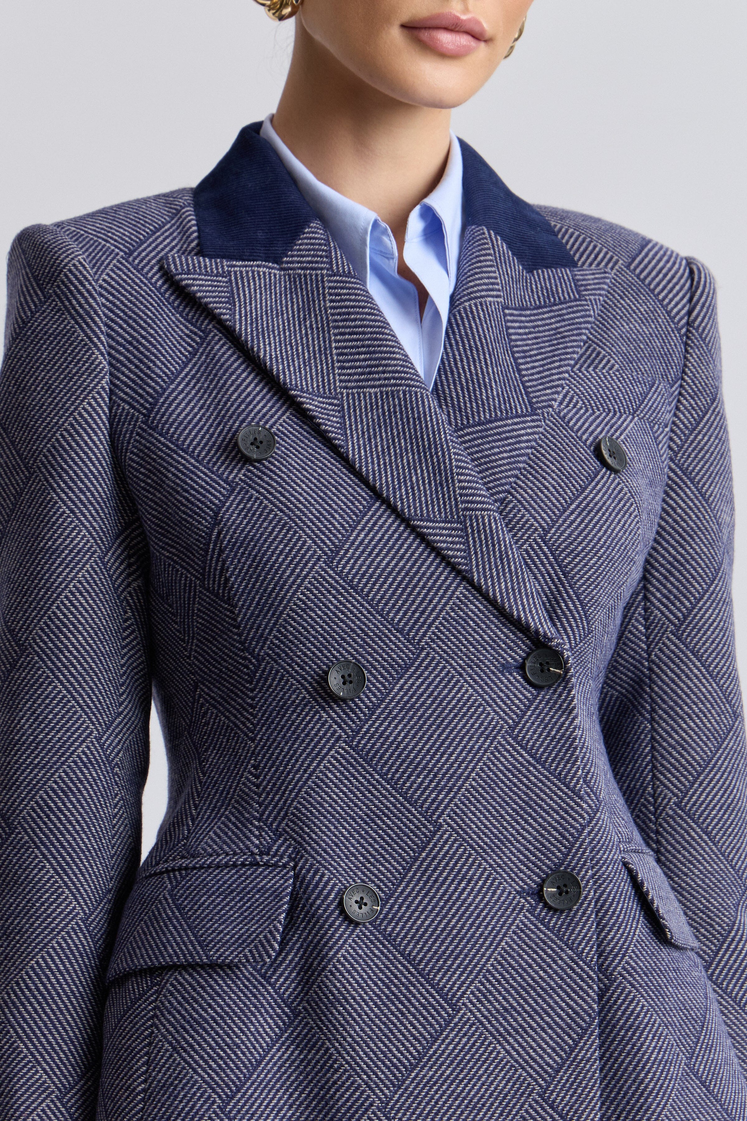 Button-front blue plaid blazer jacket with long sleeves - Shop women's cute plaid blazer jackets by Avec Les Filles.