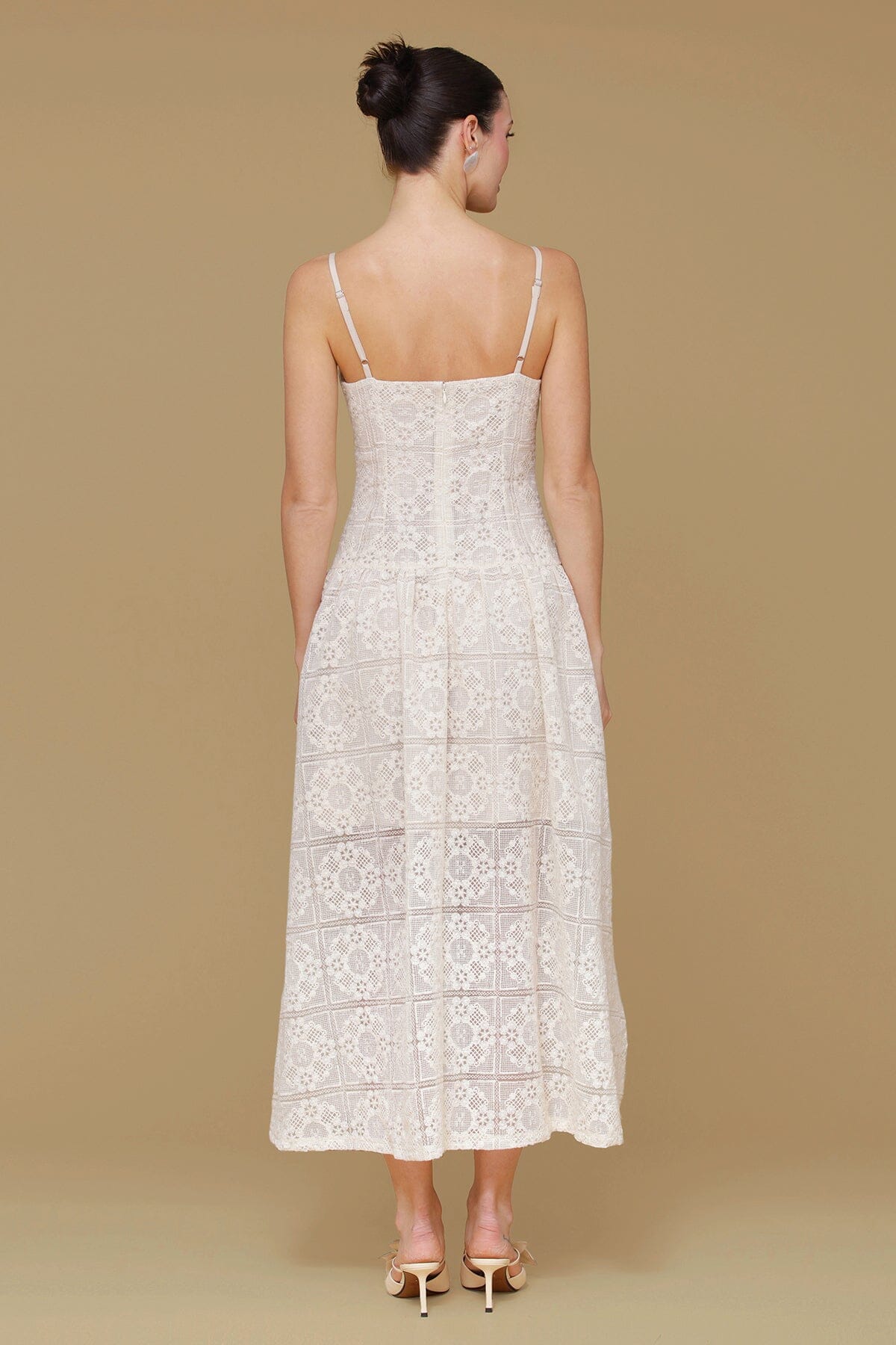 Natural crochet drop waist maxi dress cotton polyester blend with adjustable spaghetti straps and square neckline - Cute womne's maxi dresses by Avec Les Filles