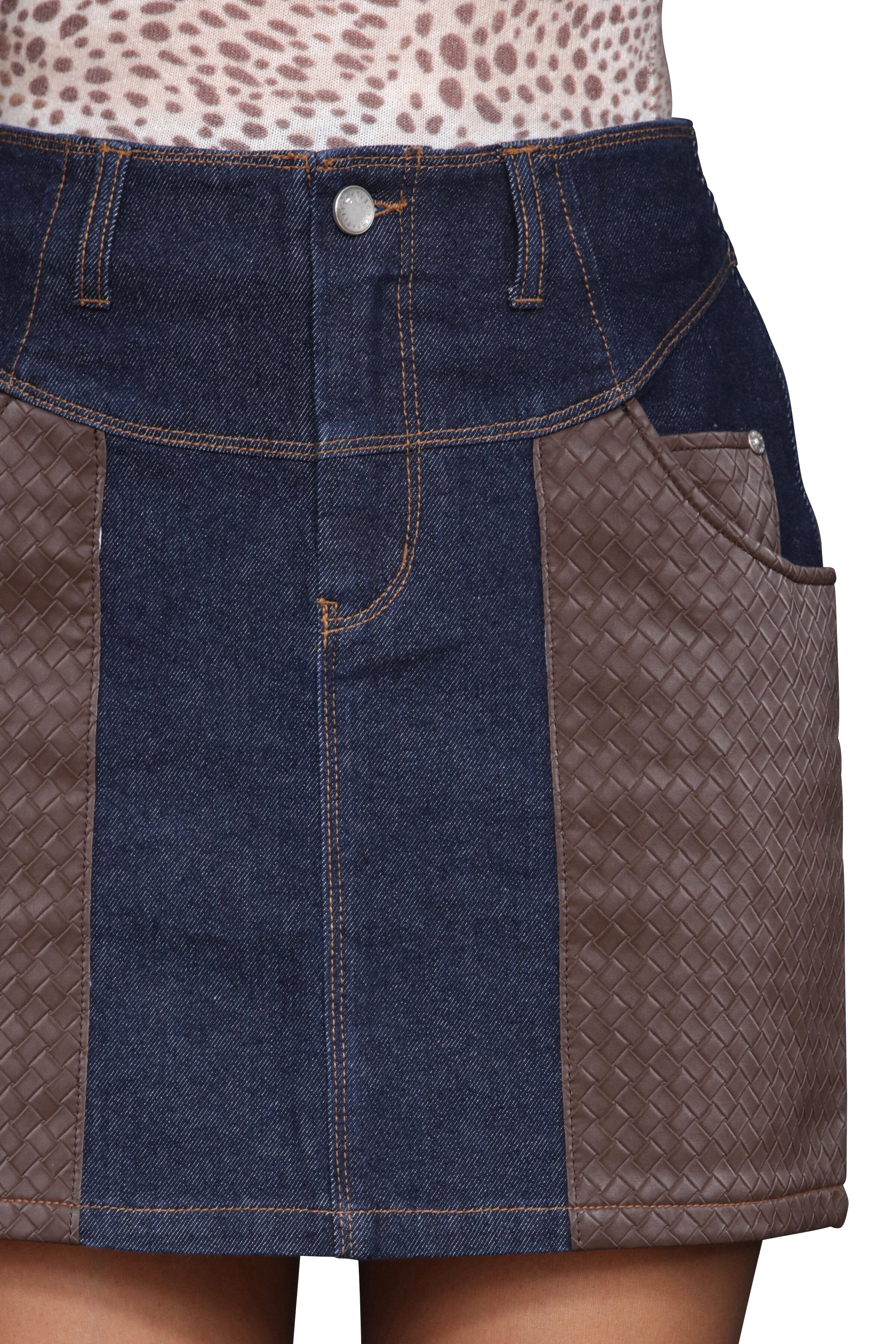 Mixed Media Faux Suede Denim Mini Skirt Skirts Avec Les Filles