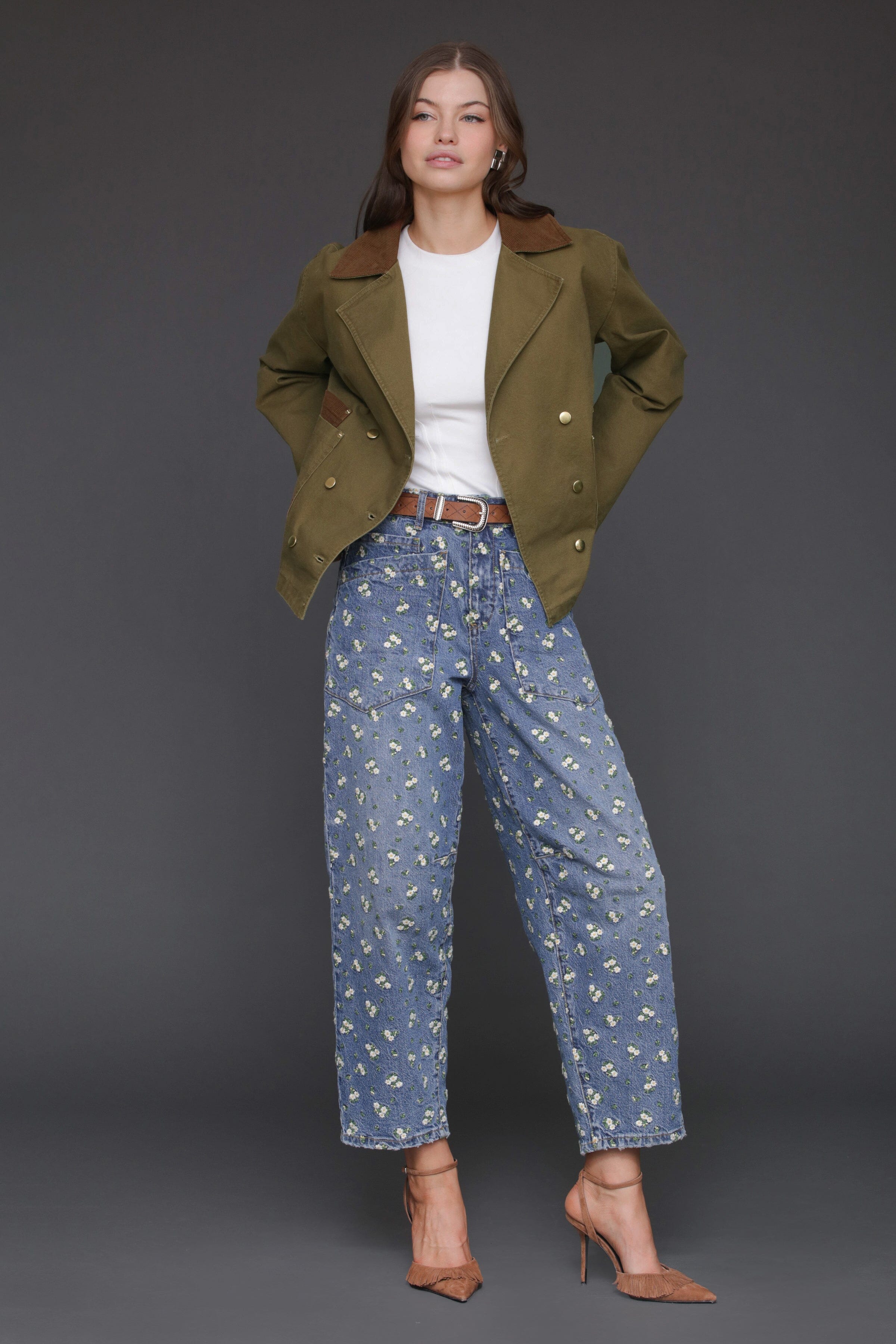 Embroidered Straight Leg Jeans Pants Avec Les Filles