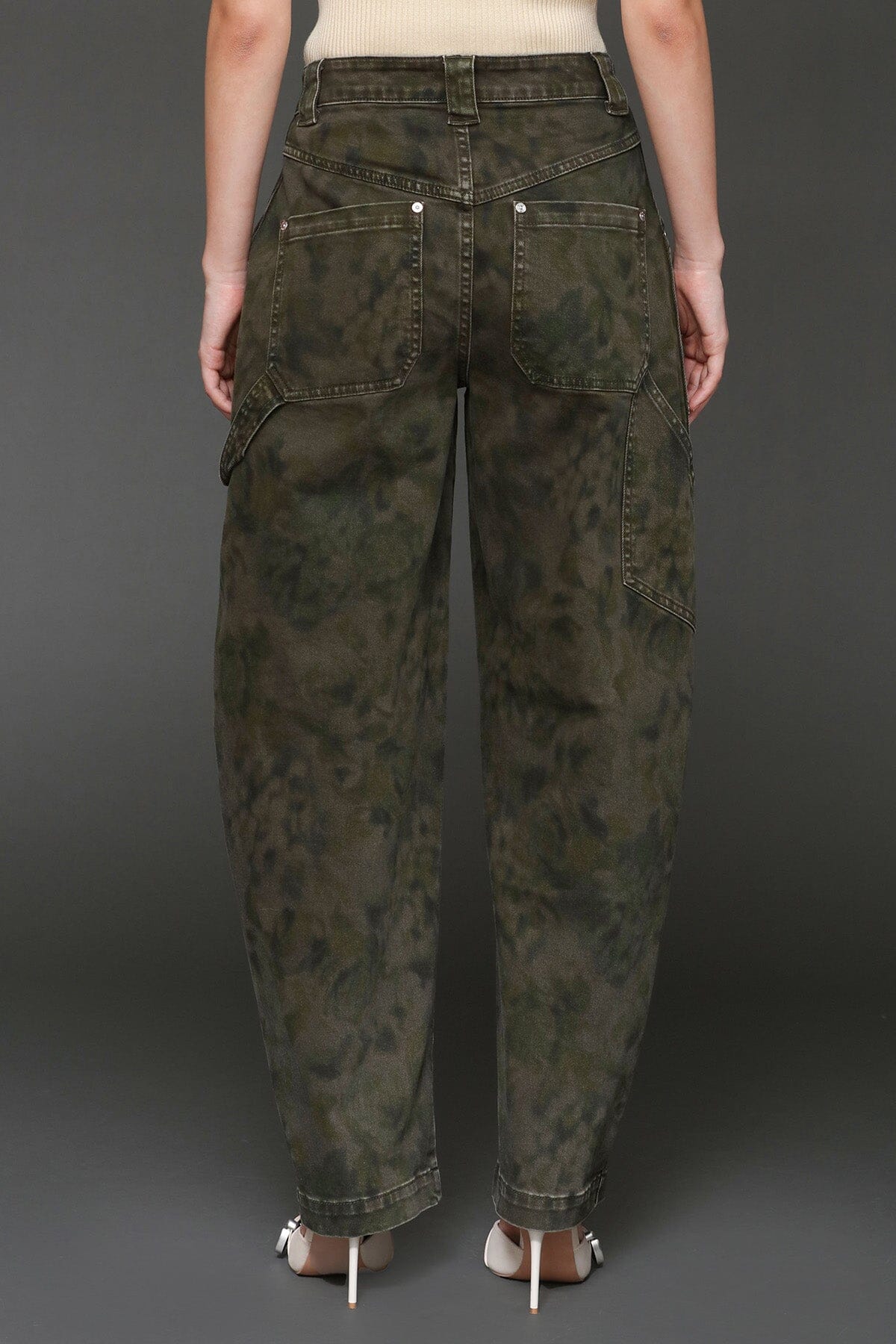 Flower camo cargo barrel jeans made from cotton blend with tonal floral camouflage print and patch pockets - Cute women's pants by Avec Les Filles