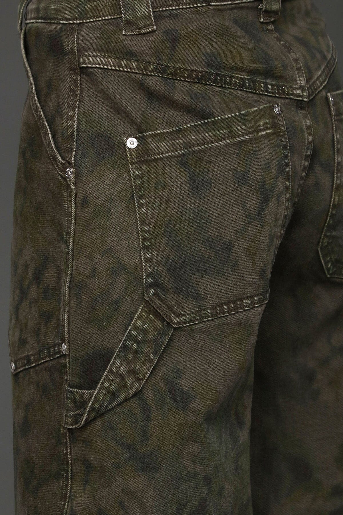 Flower camo cargo barrel jeans made from cotton blend with tonal floral camouflage print and patch pockets - Cute women's pants by Avec Les Filles