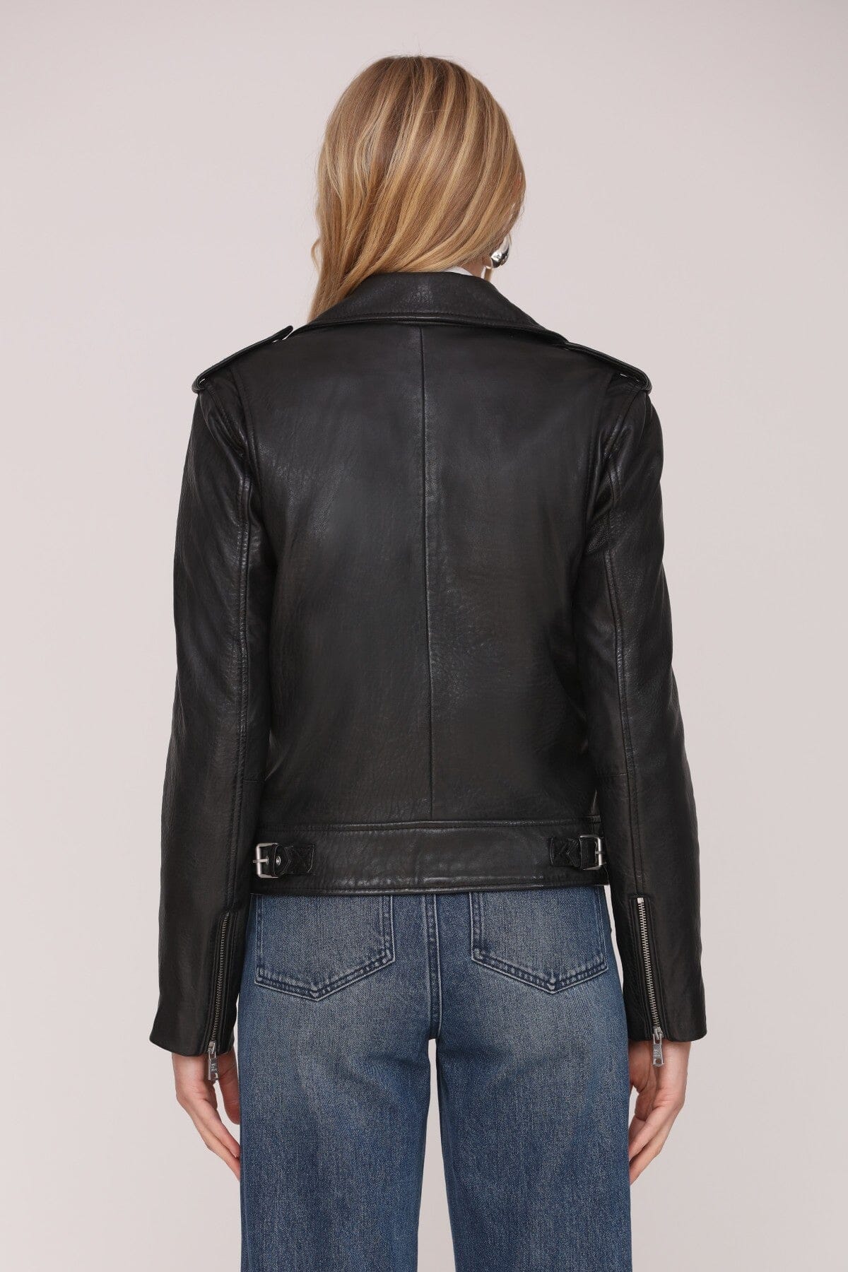Classic genuine leather biker black jacket with asymmetrical zip front and epaulettes at shoulders - Cute women's jackets by Avec Les Filles