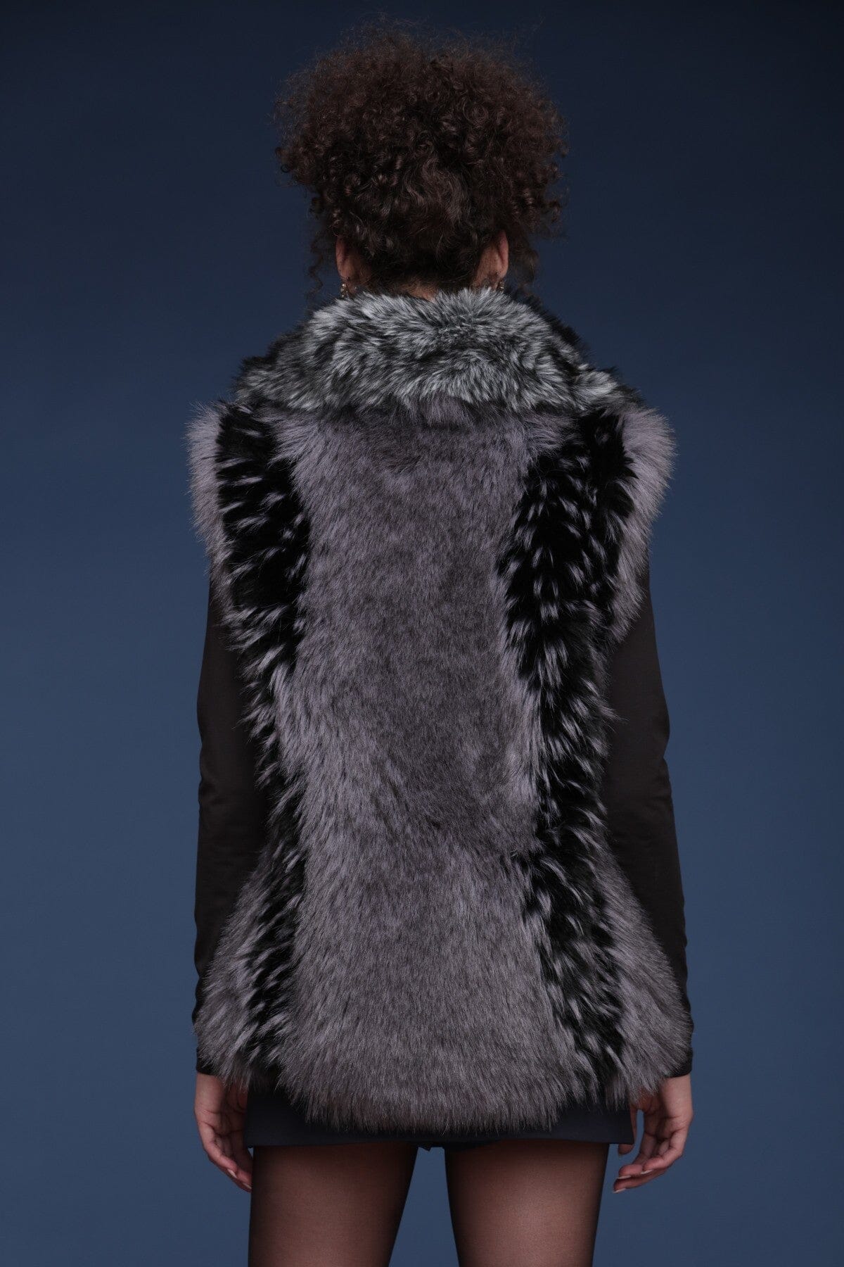 Luxe faux leather fur envelope oversized collar grey vest with plush tonal panels and front zip closure - Shop cute women's vests by Avec Les Filles
