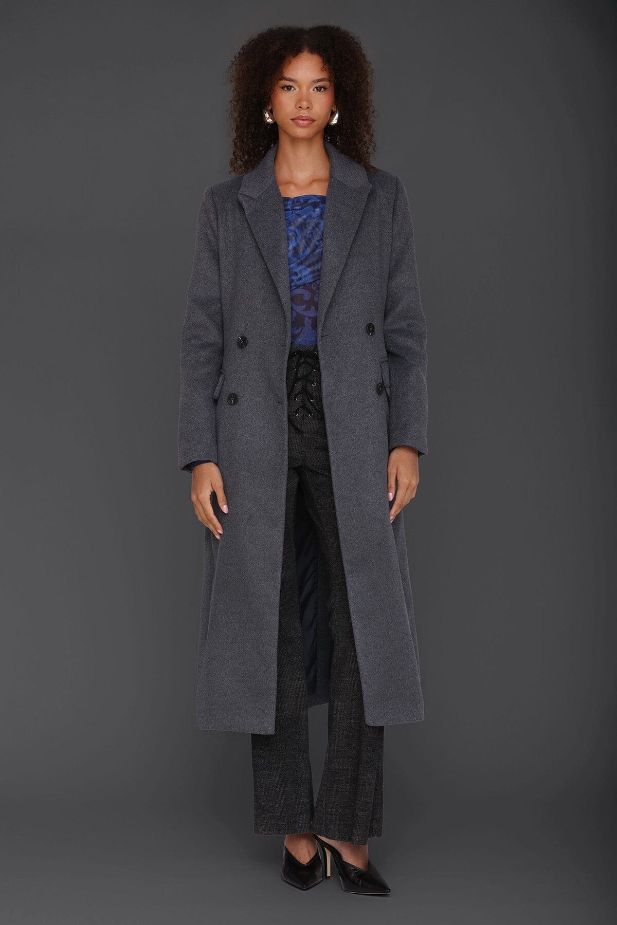 Wool Blend Double Breasted Coat Coats & Jackets Avec Les Filles Grey XS