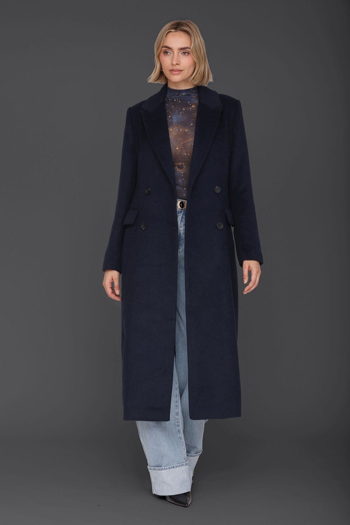 Wool Blend Double Breasted Coat Coats & Jackets Avec Les Filles Navy XS