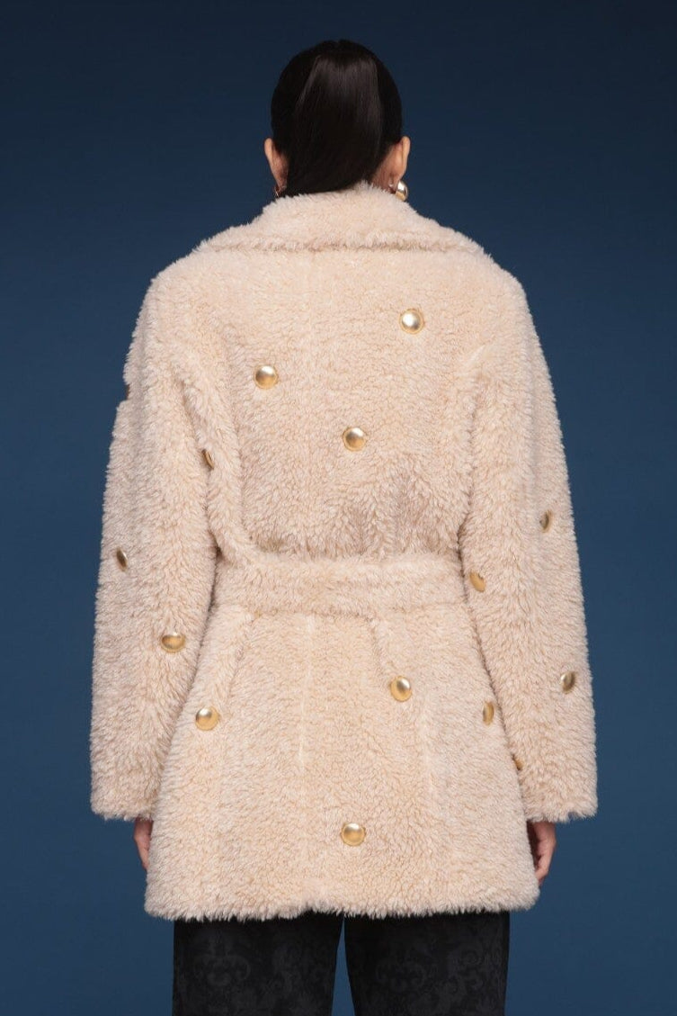 Studded faux fur wrap Ivory coat with plush texture and belted waist - Shop cute women's coats by Avec Les Filles