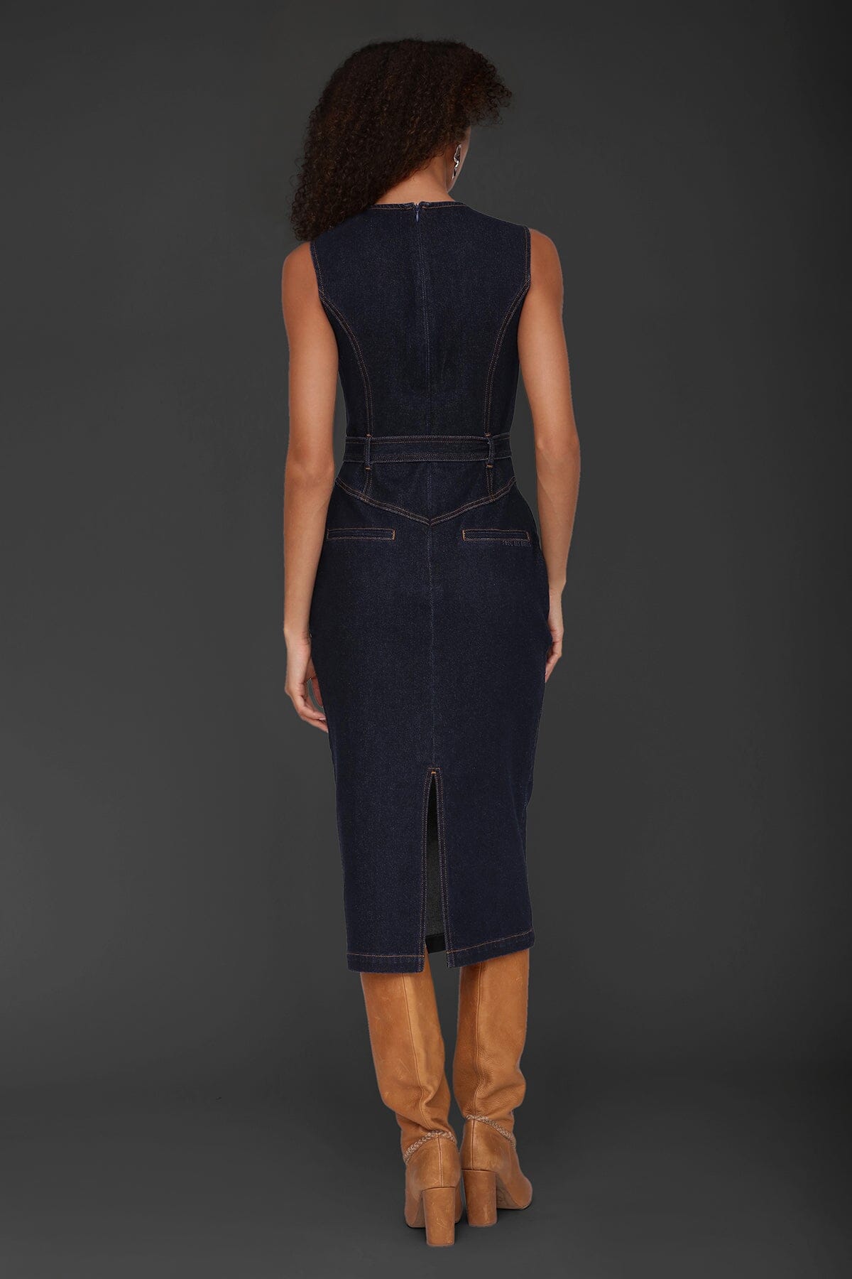 Tailored Denim Belted Midi Dress Dresses Avec Les Filles