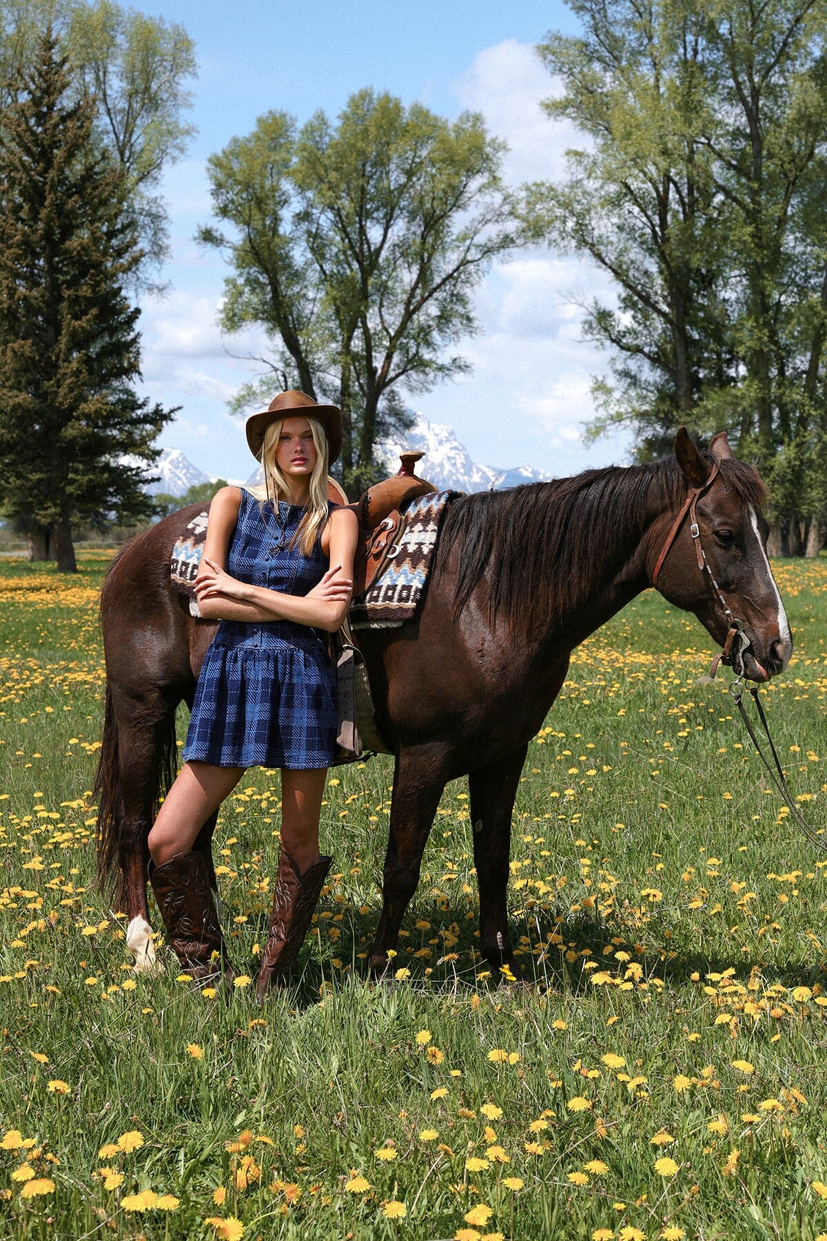 Plaid Cotton Blend Drop-Waist Mini Dress Dresses Avec Les Filles