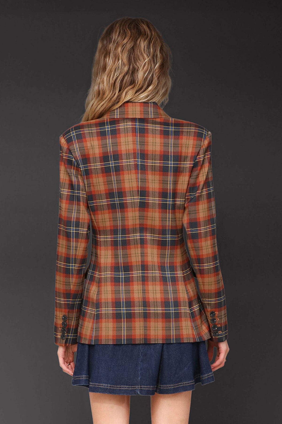 Autumn plaid hourglass blazer jacket in a polyester spandex blend with button front, notch collar, and cuff sleeve - Cute women's blazers by Avec Les Filles