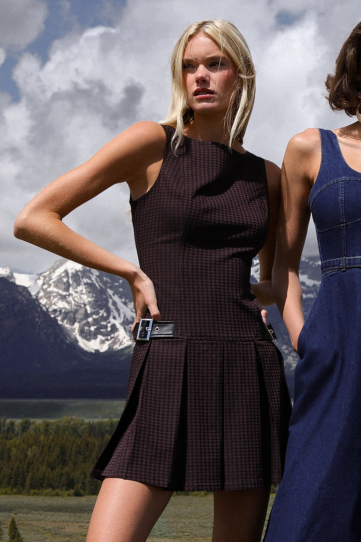 Houndstooth Pleated Mini Dress Dresses Avec Les Filles