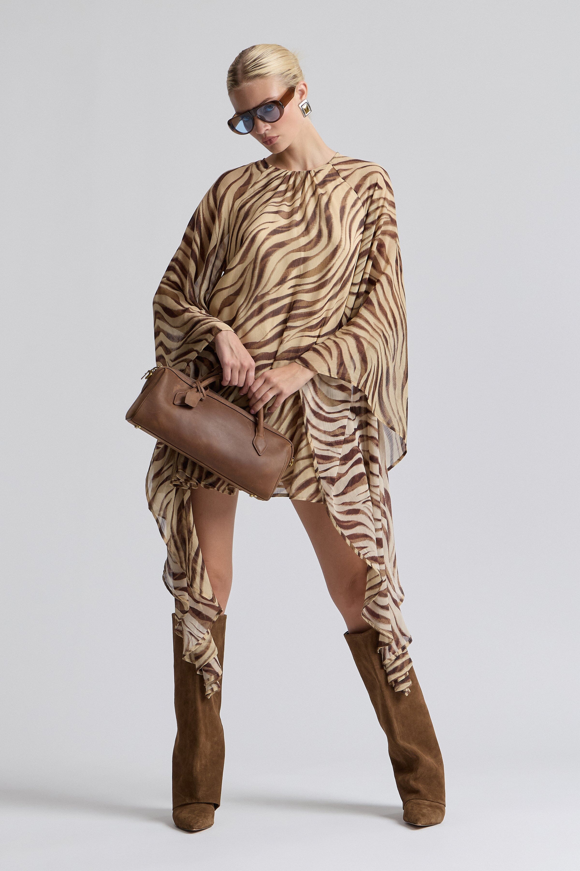 Zebra animal print dress mini with raglan sleeves and round neck - Shop designer women's mini dresses by Avec Les Filles