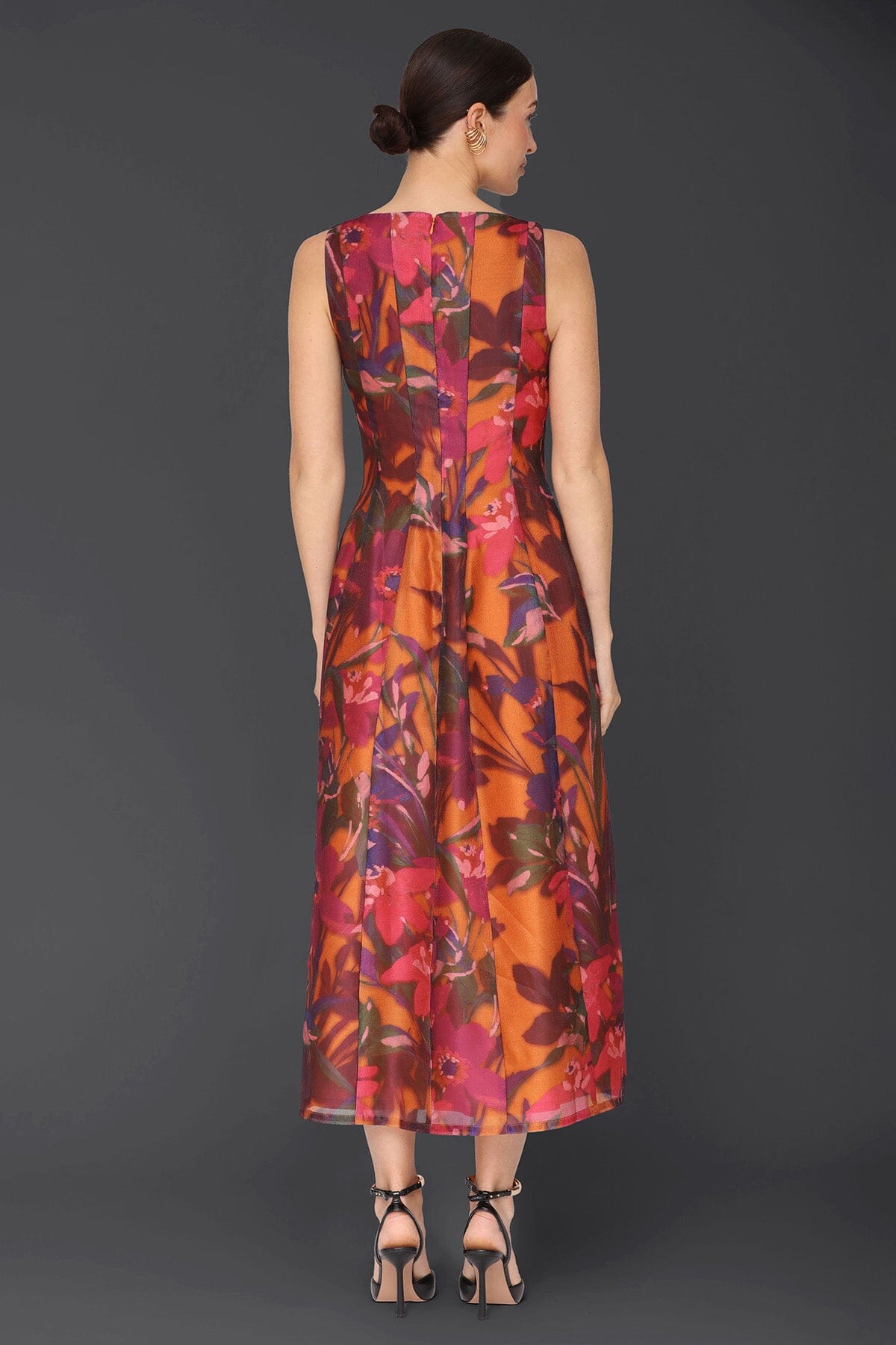 Fall floral fit & flare multicolor maxi dress with square neckline and sleeveless - Cute women's dresses by Avec Les Filles