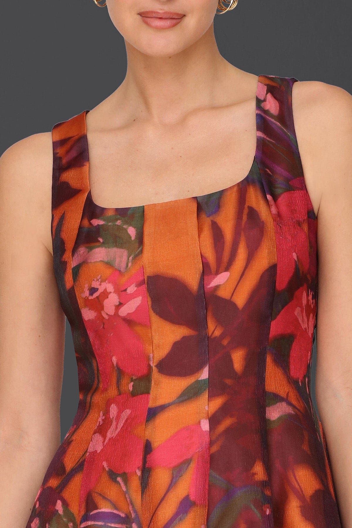 Fall floral fit & flare multicolor maxi dress with square neckline and sleeveless - Cute women's dresses by Avec Les Filles