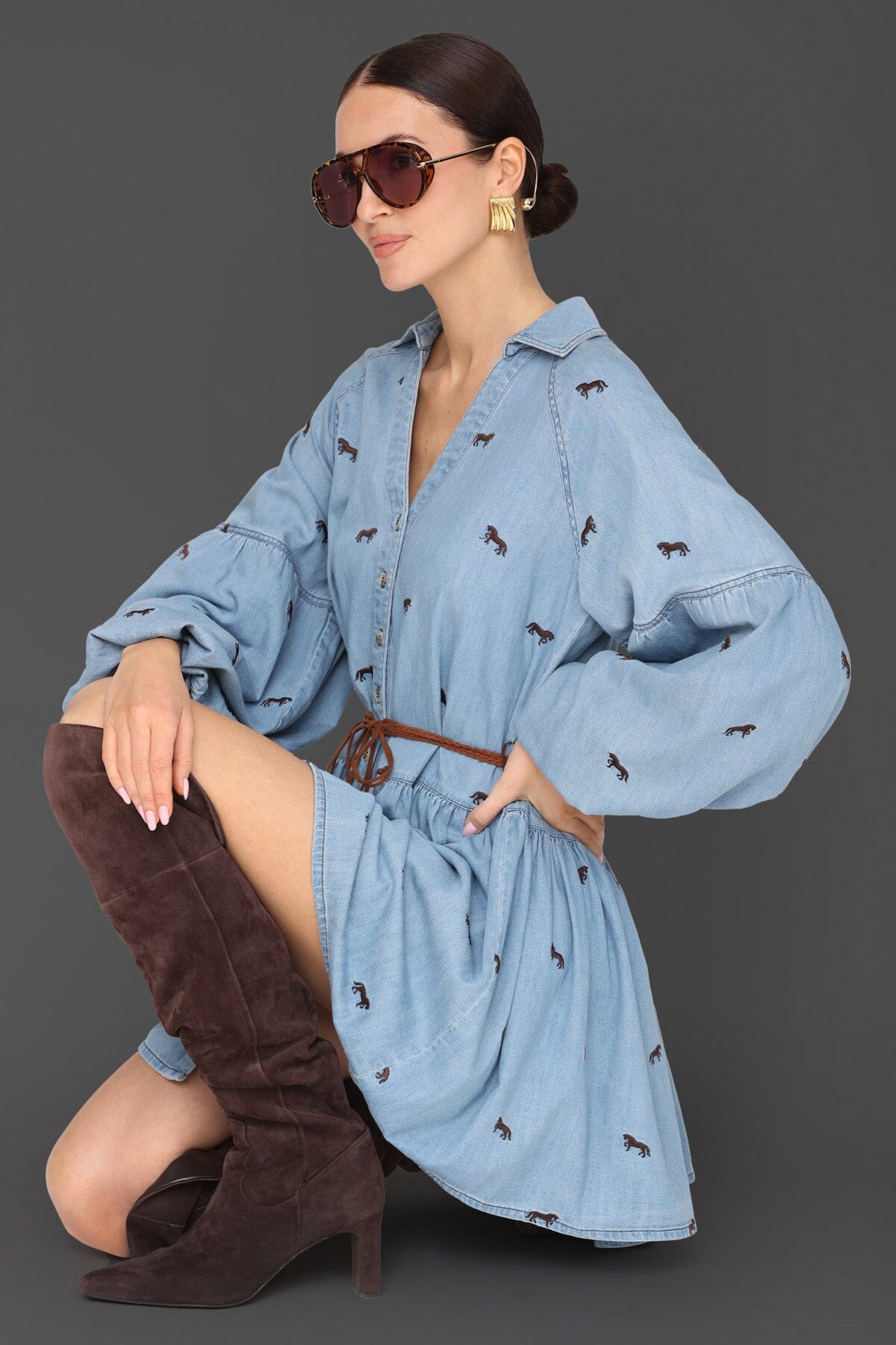 Equine Embroidered Cotton Mini Dress Dresses Avec Les Filles