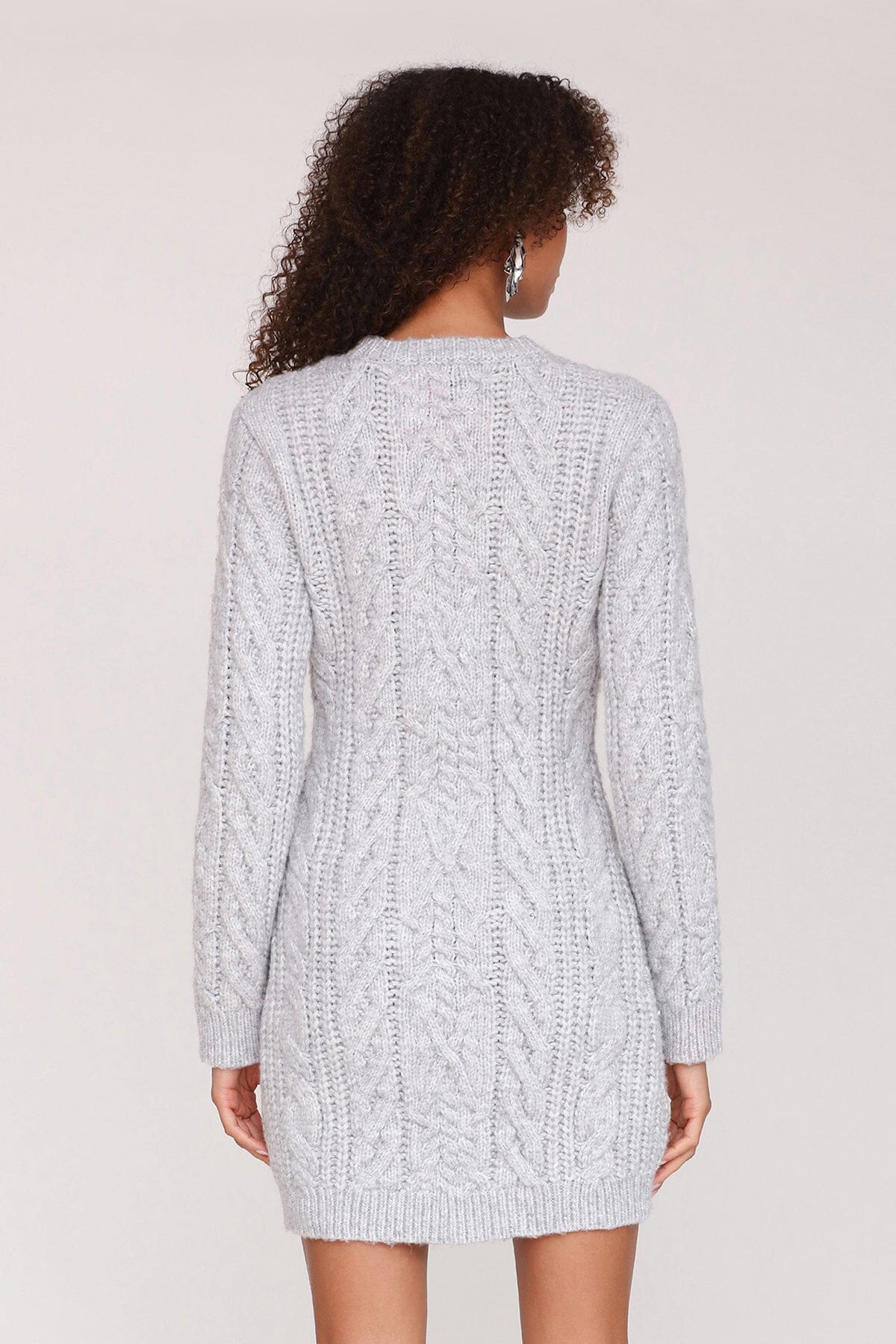 Cable knit silver grey mini sweater dress with crew neckline and long sleeves - Cute women's mini dresses by Avec Les Filles