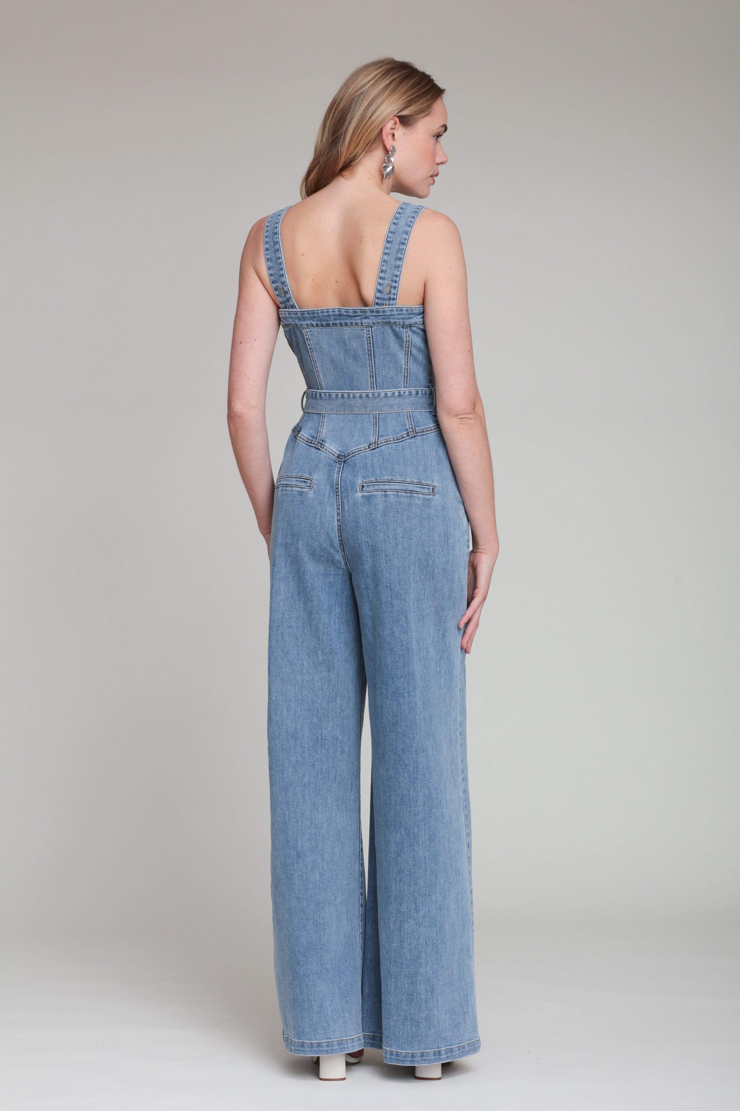 Blue women denim jumpsuit with wide straps and removable belt - Shop cute denim jumpsuits by Avec Les Filles