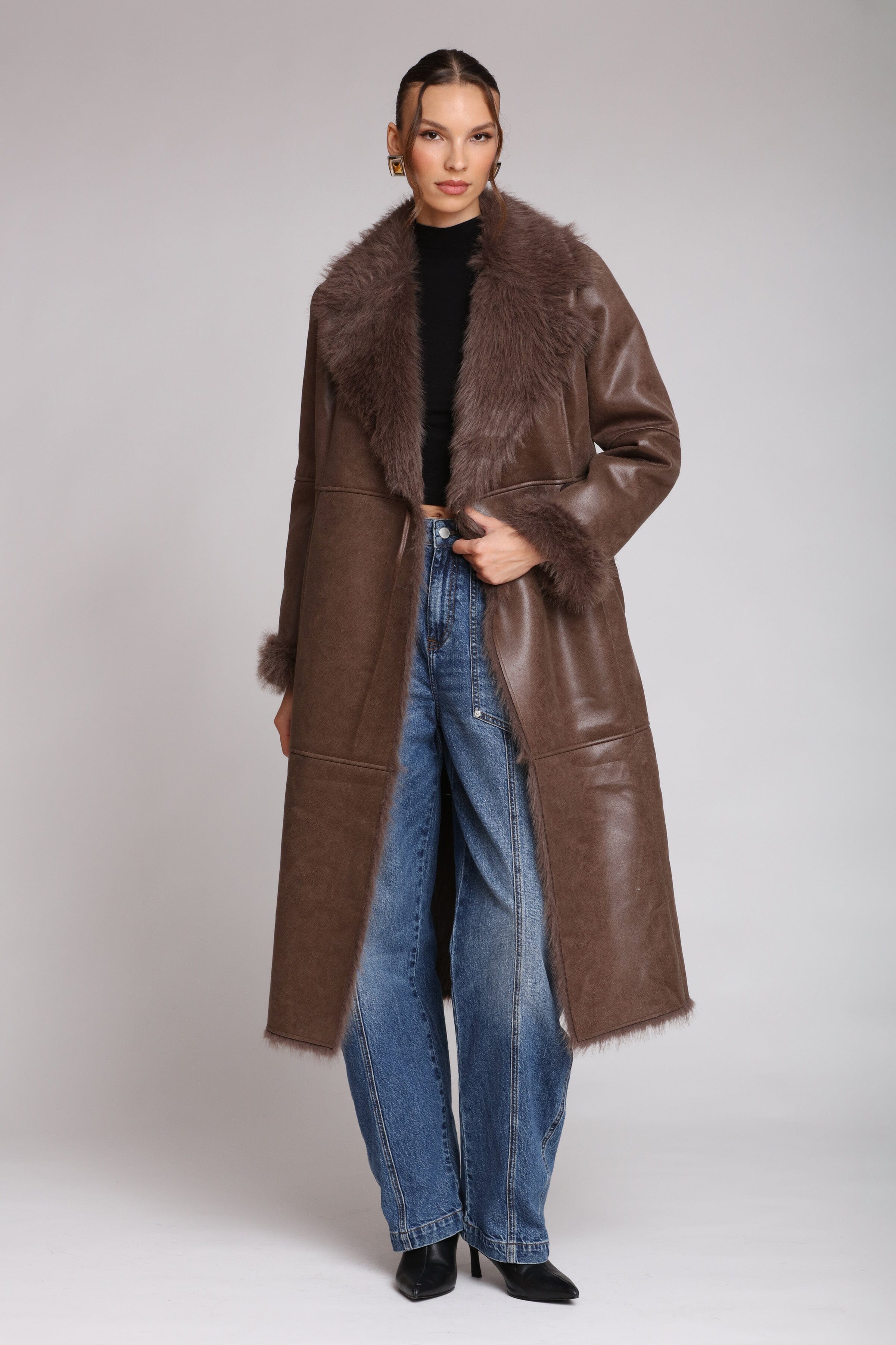 Faux Shearling Midi Wrap Coat Coats & Jackets Avec Les Filles