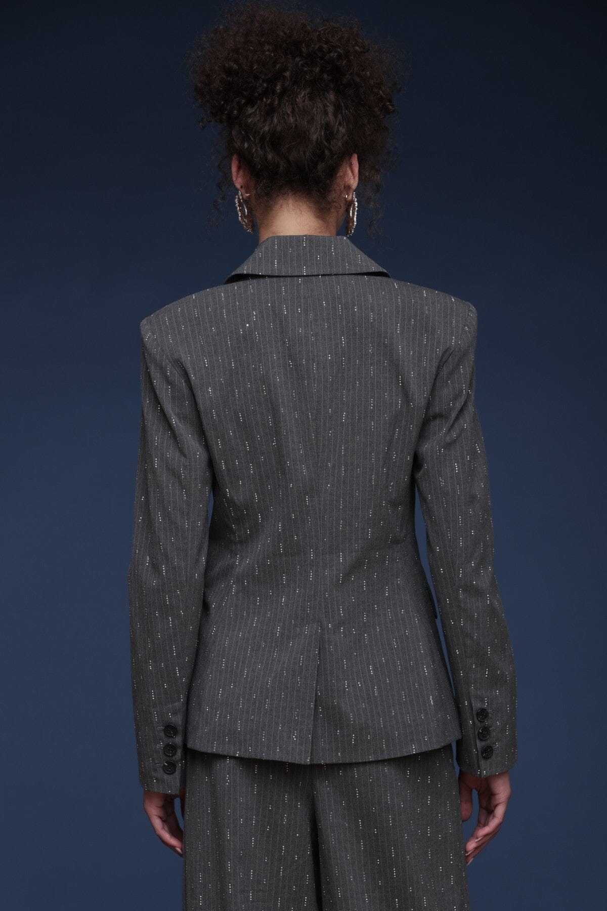 Crystal grey pinstripe tailored button-front blazer with notched lapels and long sleeves - Shop designer women's blazers by Avec Les Filles