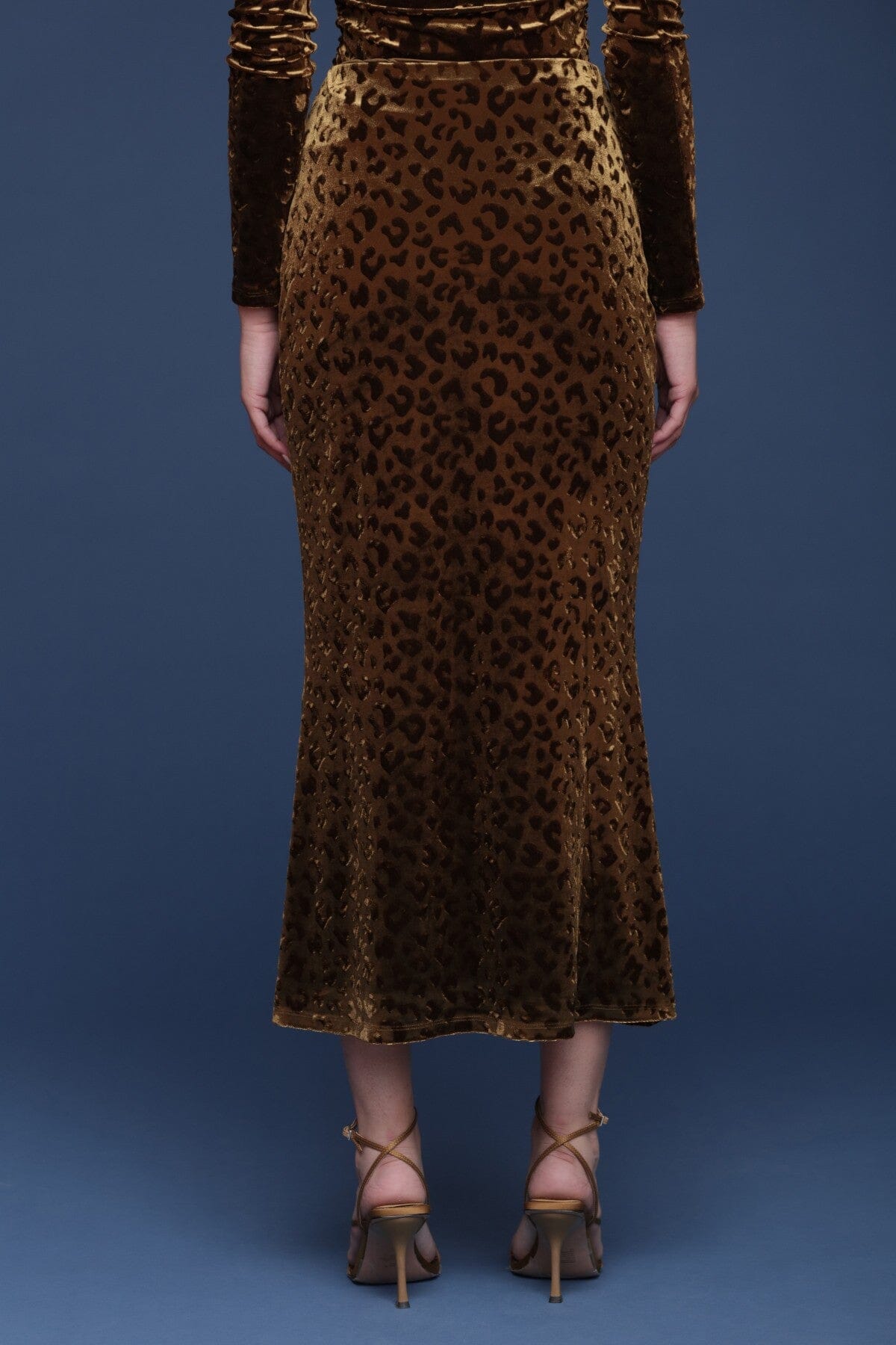 Leopard motif velvet ruched midi skirt with high-rise waist and flattering fit - Shop cute women's midi skirts by Avec Les Filles