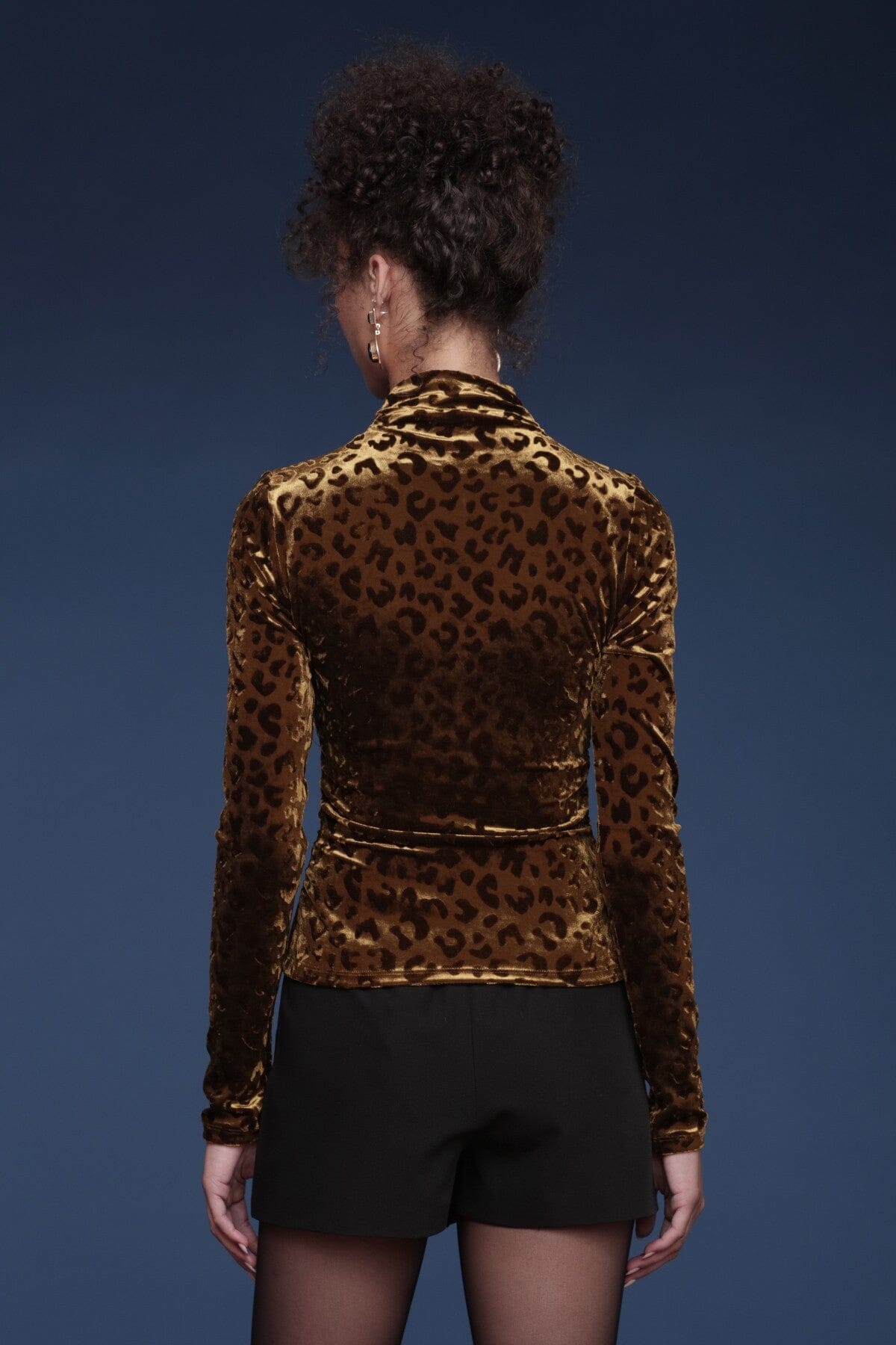 Leopard pattern velvet wrap top with mock-wrap crossover front and long fitted sleeves - Shop cute women's tops by Avec Les Filles