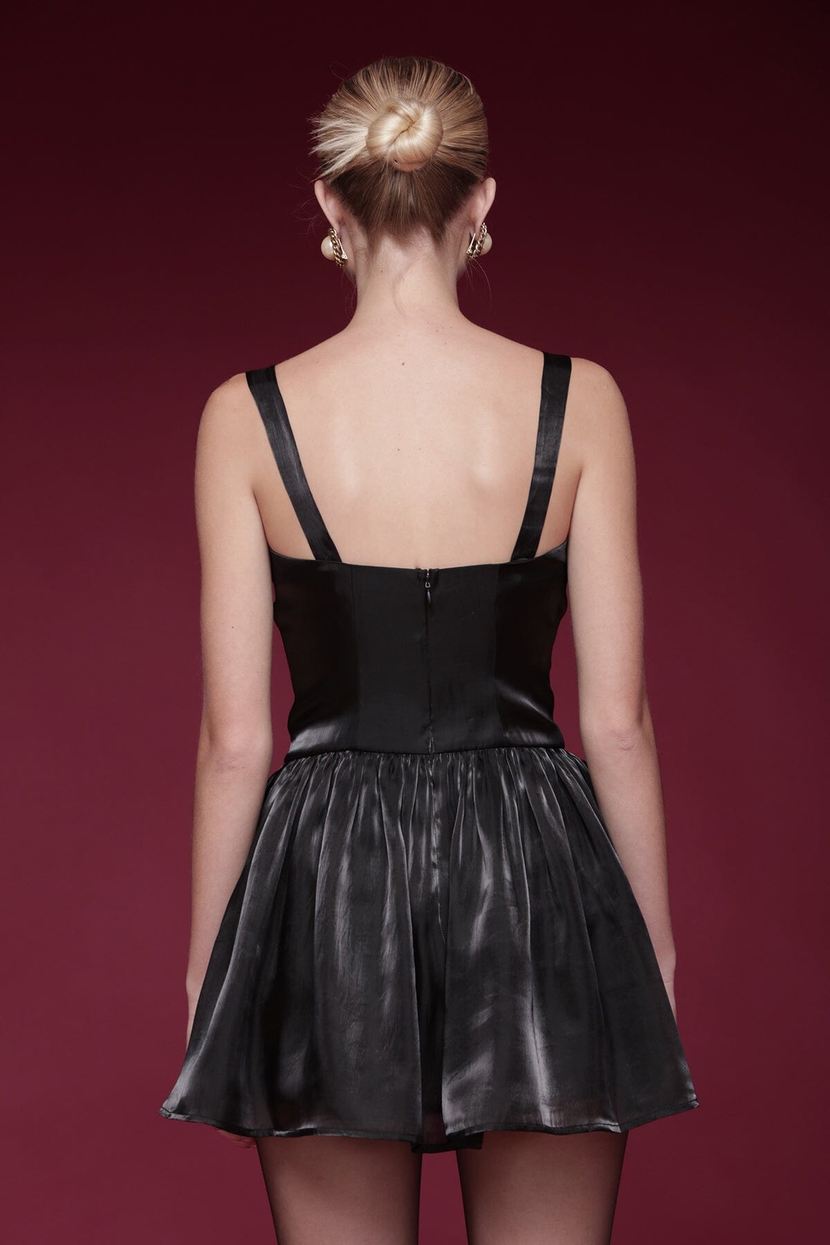 Organza drop-waist babydoll black mini dress with corset-style bodice and wide straps - Shop designer women's mini dresses by Avec Les Filles