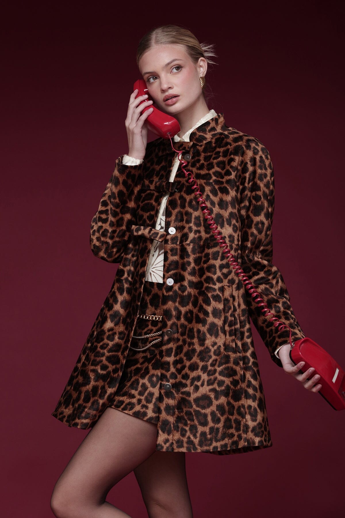 Bow-front leopard print topper coat with raglan sleeves and welt side pockets - Shop designer women's coats by Avec Les Filles
