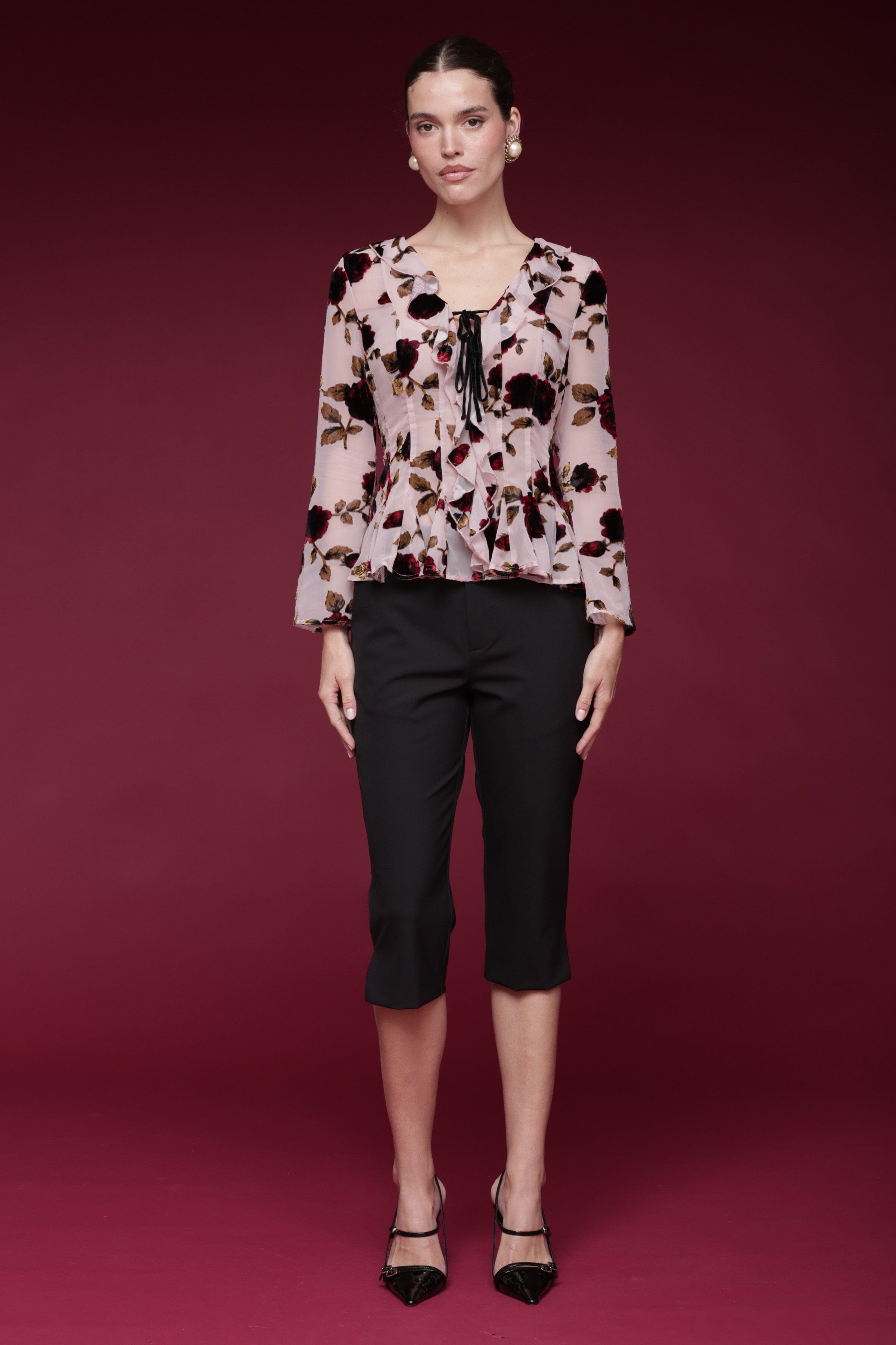 Floral Velvet Ruffle Blouse Shirts & Tops Avec Les Filles