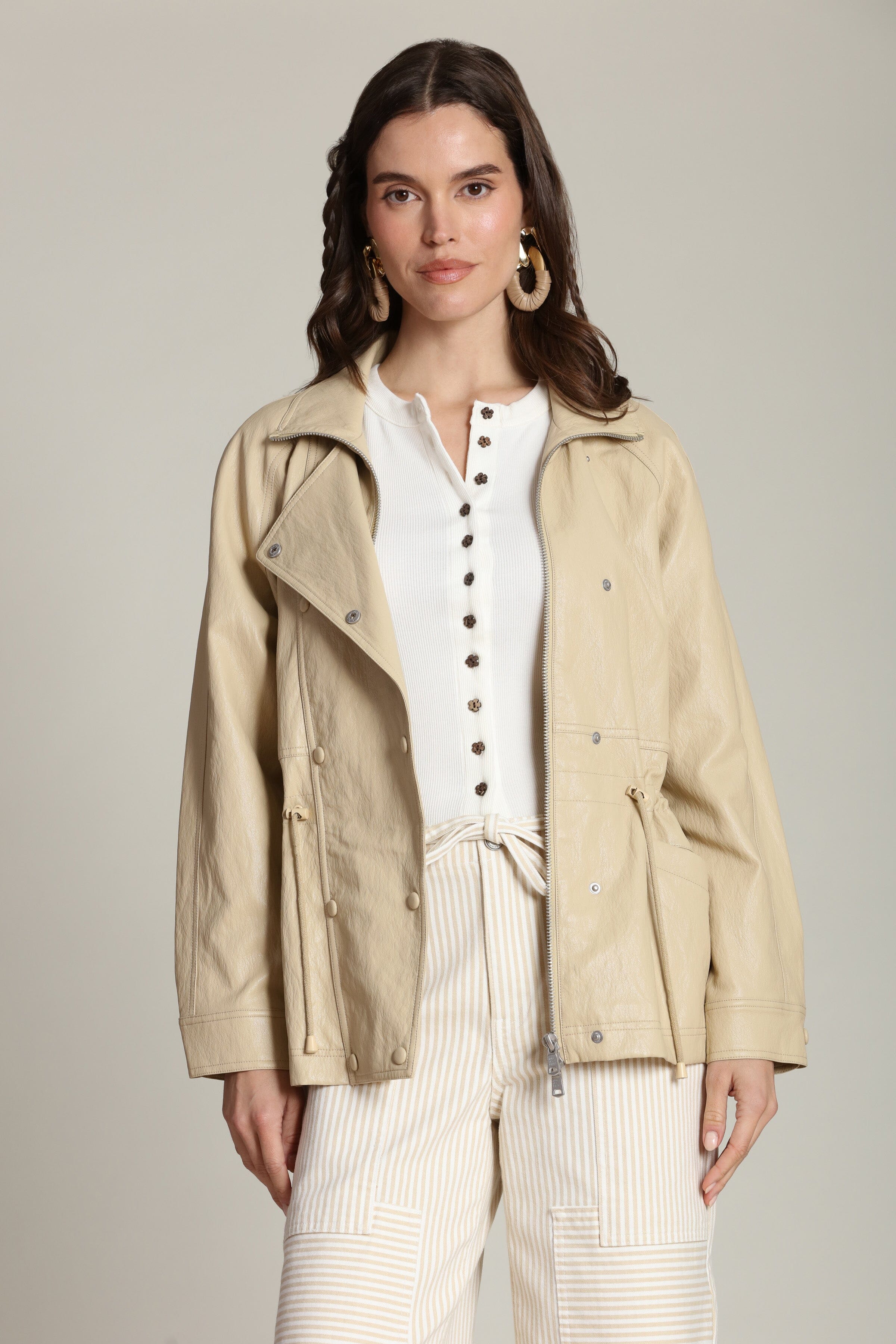 Women's faux leather parka jacket with a drawstring by Avec Les Filles