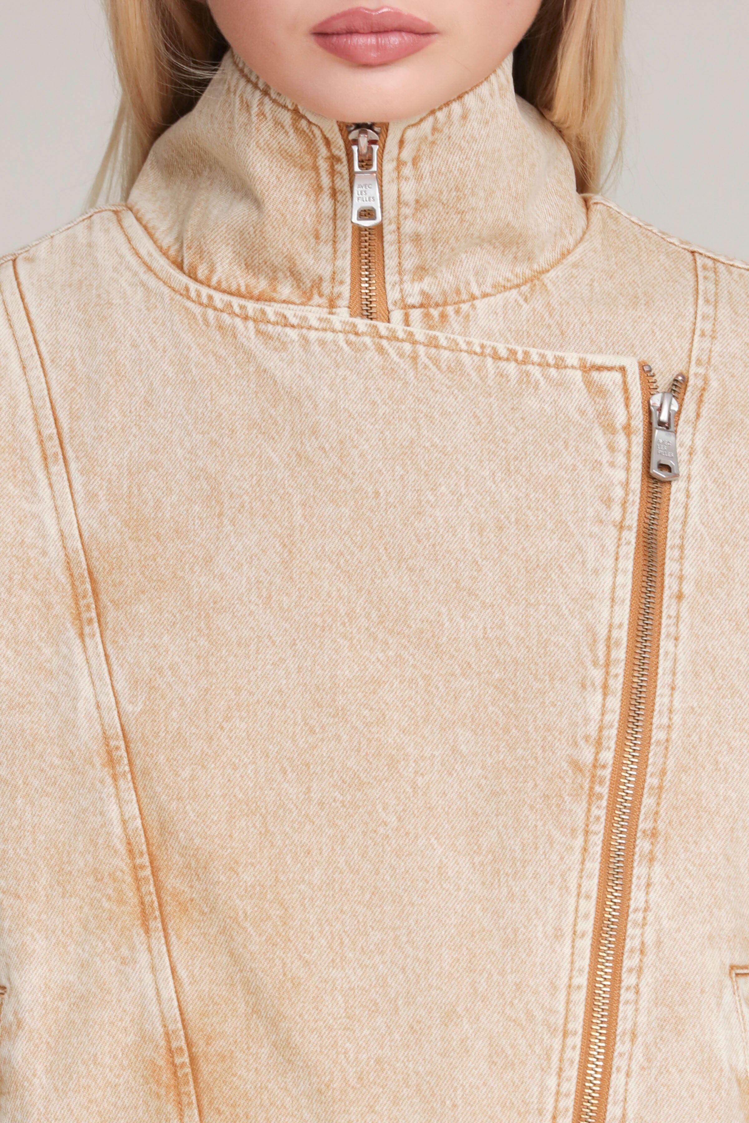 Asymmetric khaki denim bomber jacket in cotton blend with zip-up front - Shop women's jackets by Avec Les Filles