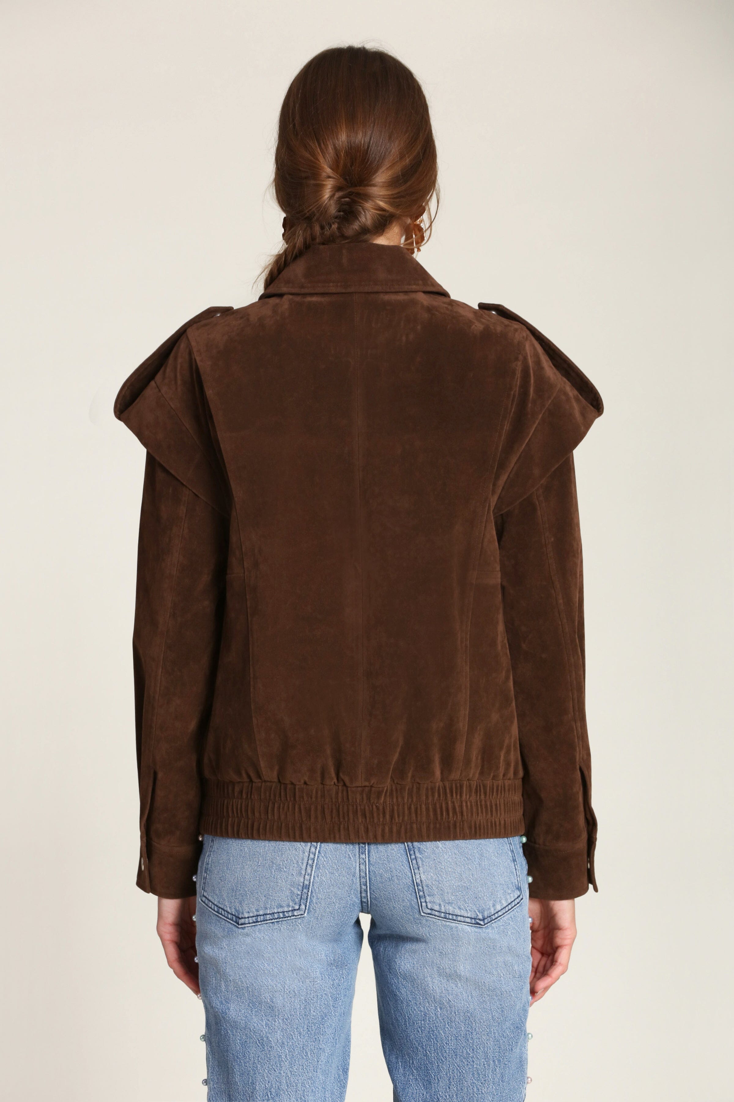 Faux suede layered brown bomber jacket - Shop women's designer coats & bomber jackets by Avec Les Filles