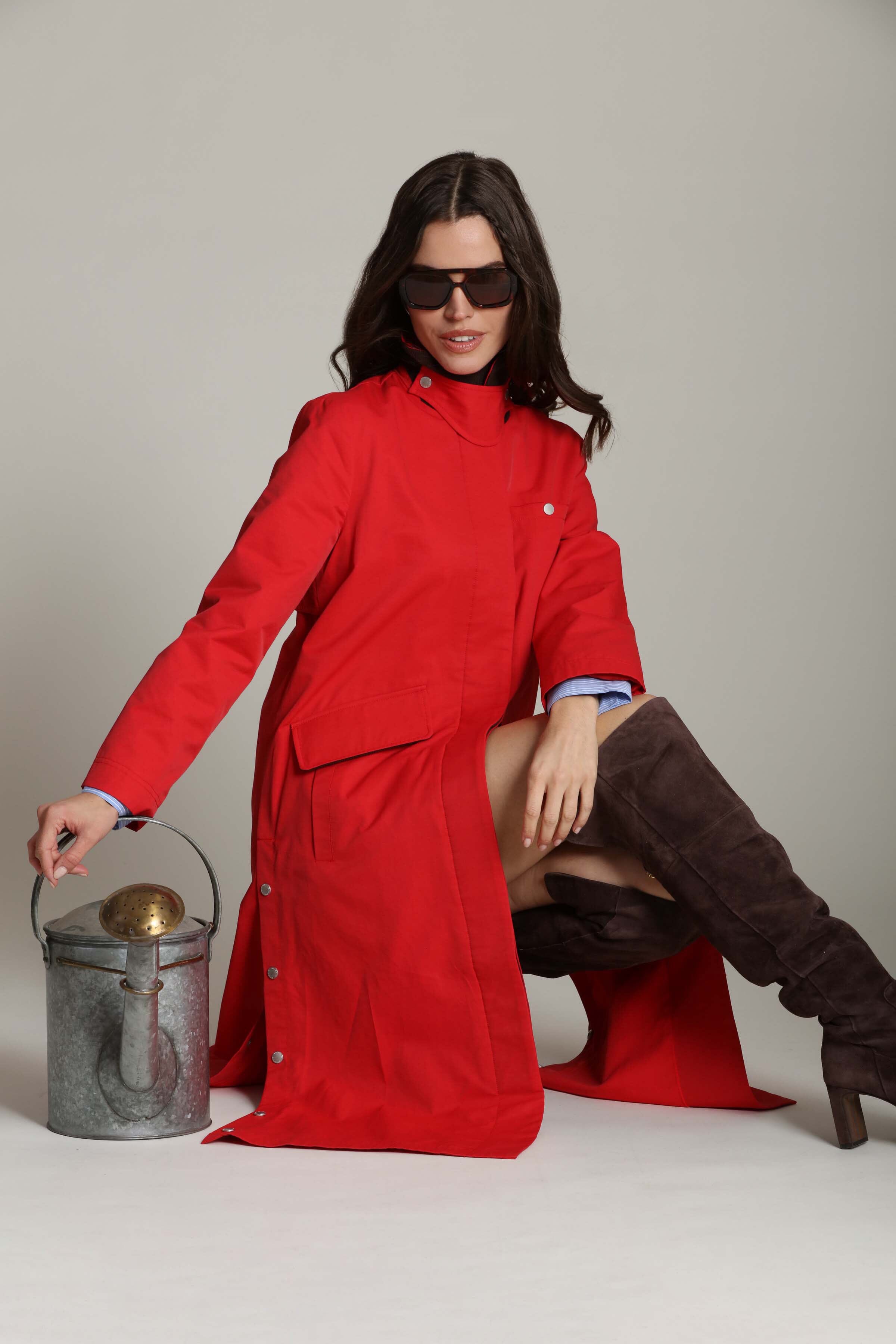 Red trench coat with button-front - Shop women's long trench coats by Avec Les Filles