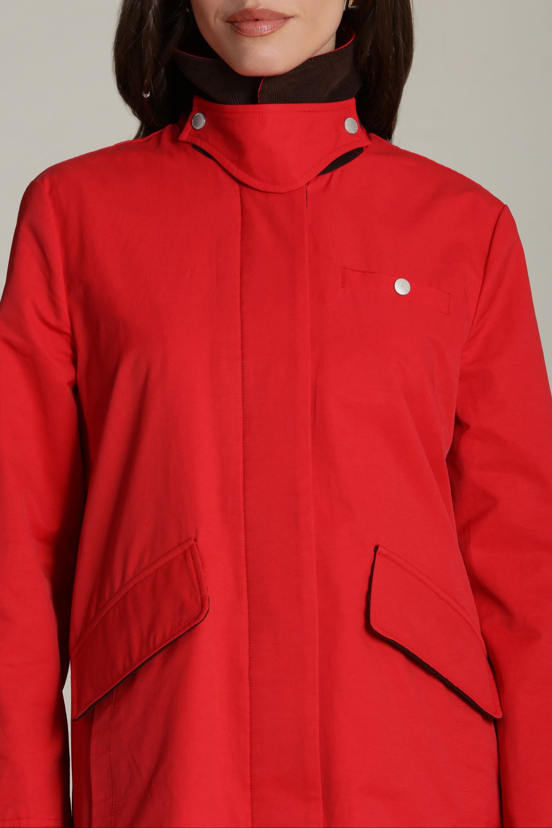 Red long coat in cotton nylon - Shop women's cute trench coats by Avec Les Filles