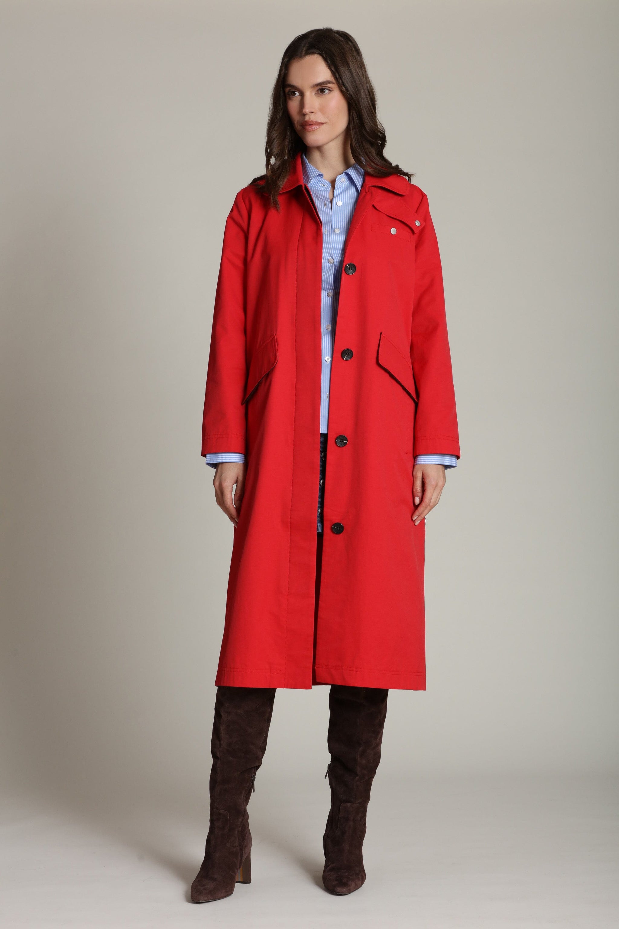 Cotton Nylon Utility Red Trench Coat