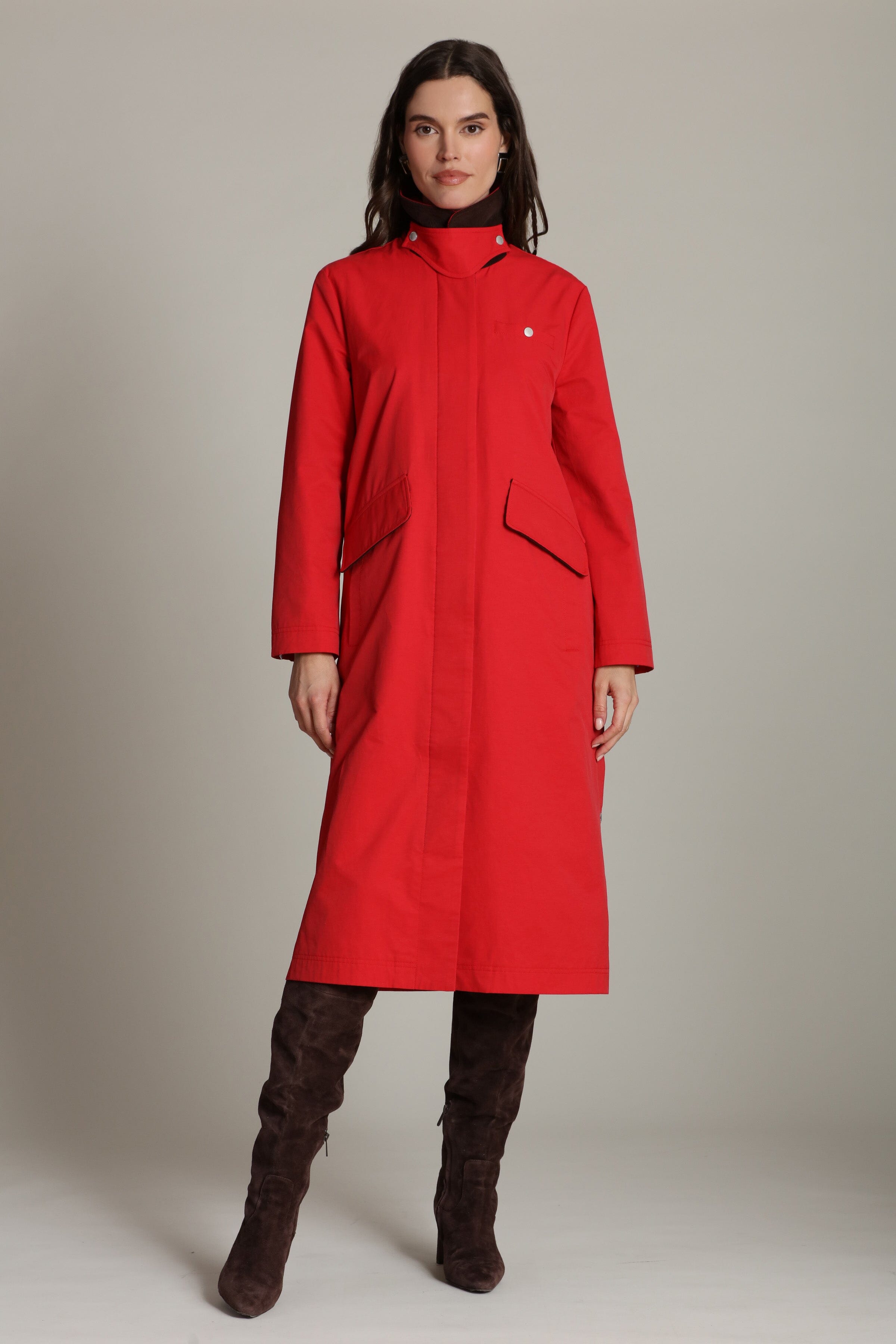 Cotton nylon red long coat - Shop trench coat for women's by Avec Les Filles