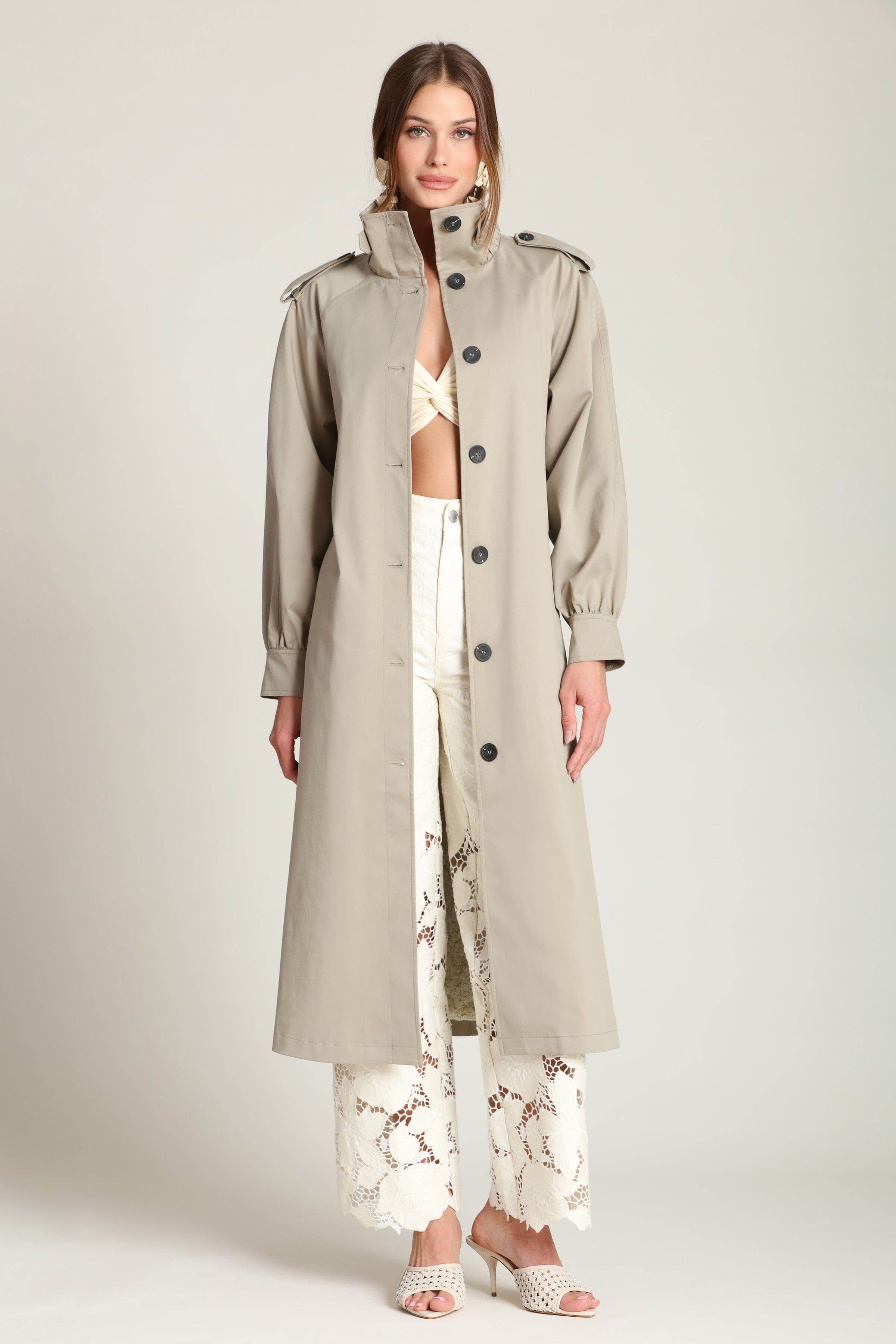 Cotton-blend utility button-front trench coat with a removable self-tie belt and raglan sleeves - Women's cute trench coats by Avec Les Filles