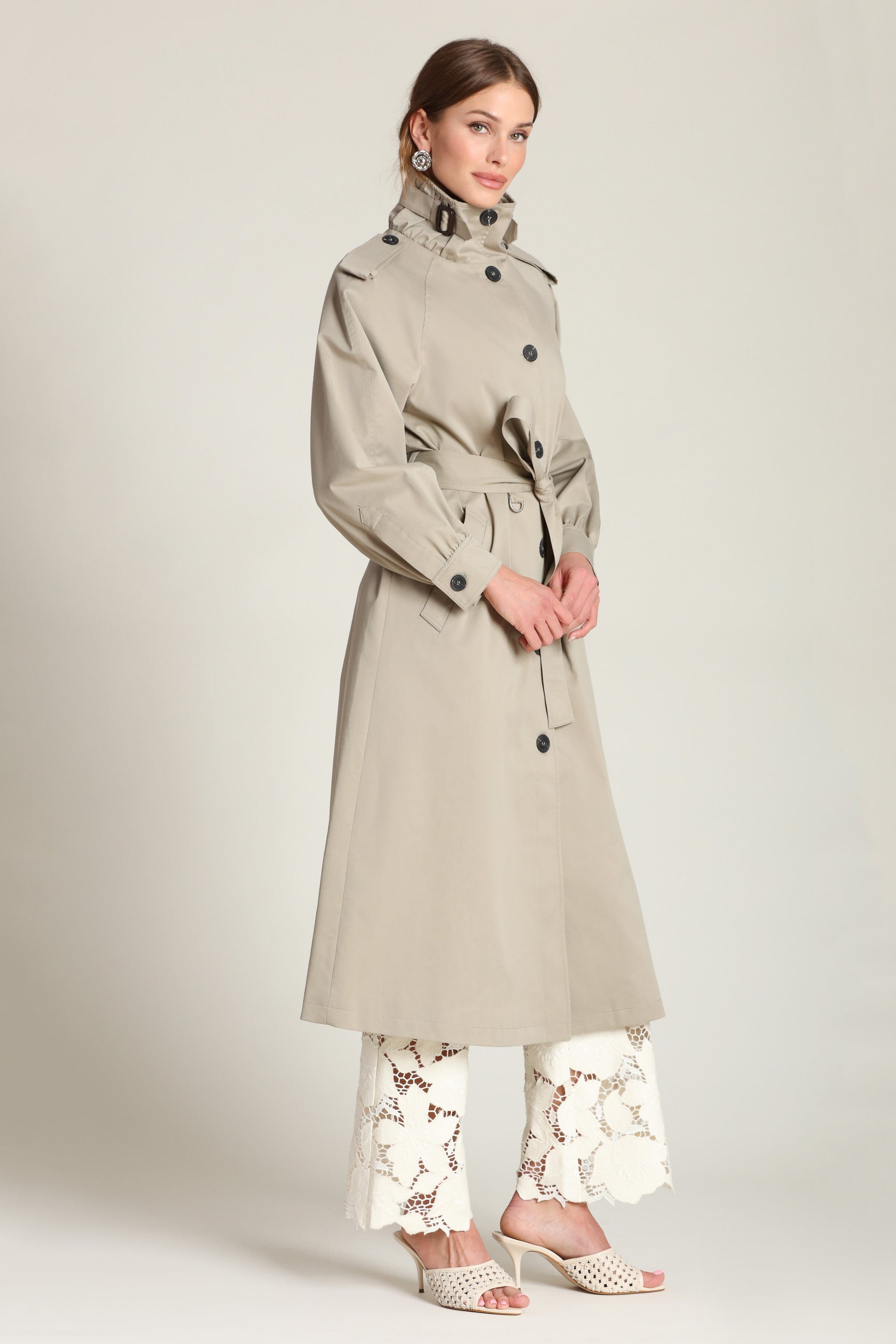 Cotton-blend utility button-front trench coat with a removable self-tie belt and raglan sleeves by Avec Les Filles