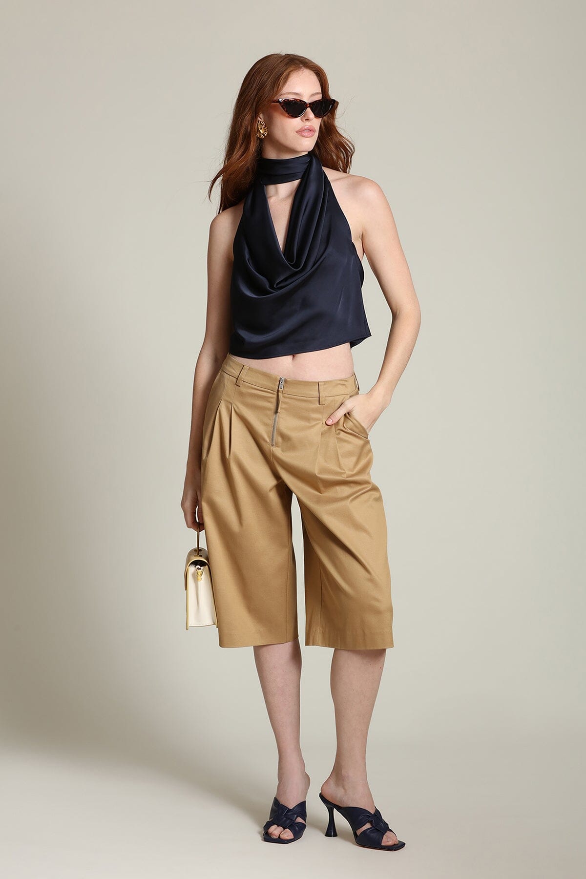 Zip Front Tailored Bermuda Shorts Pants Avec Les Filles