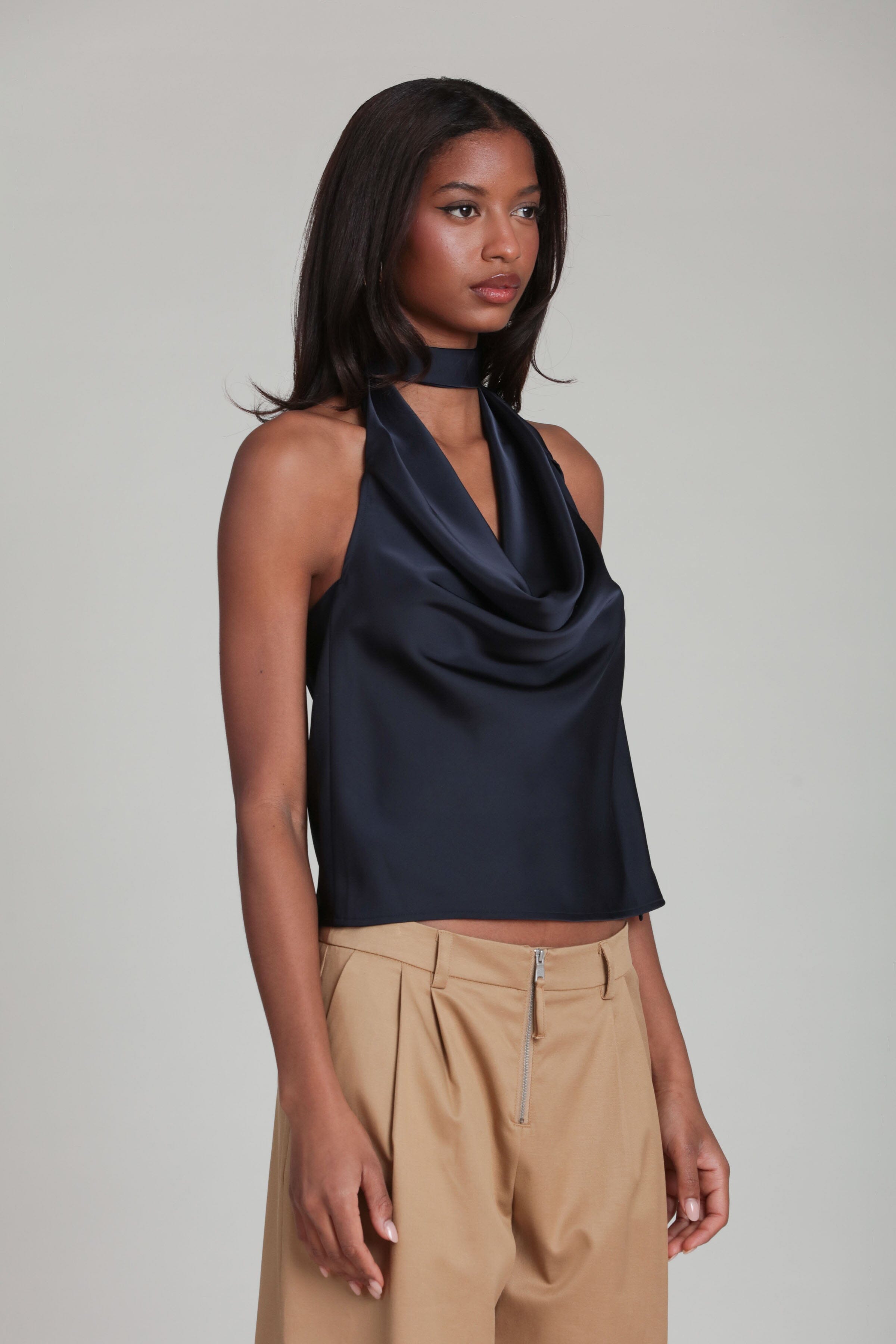 Satin Scarf Tie Halter Top Shirts & Tops Avec Les Filles