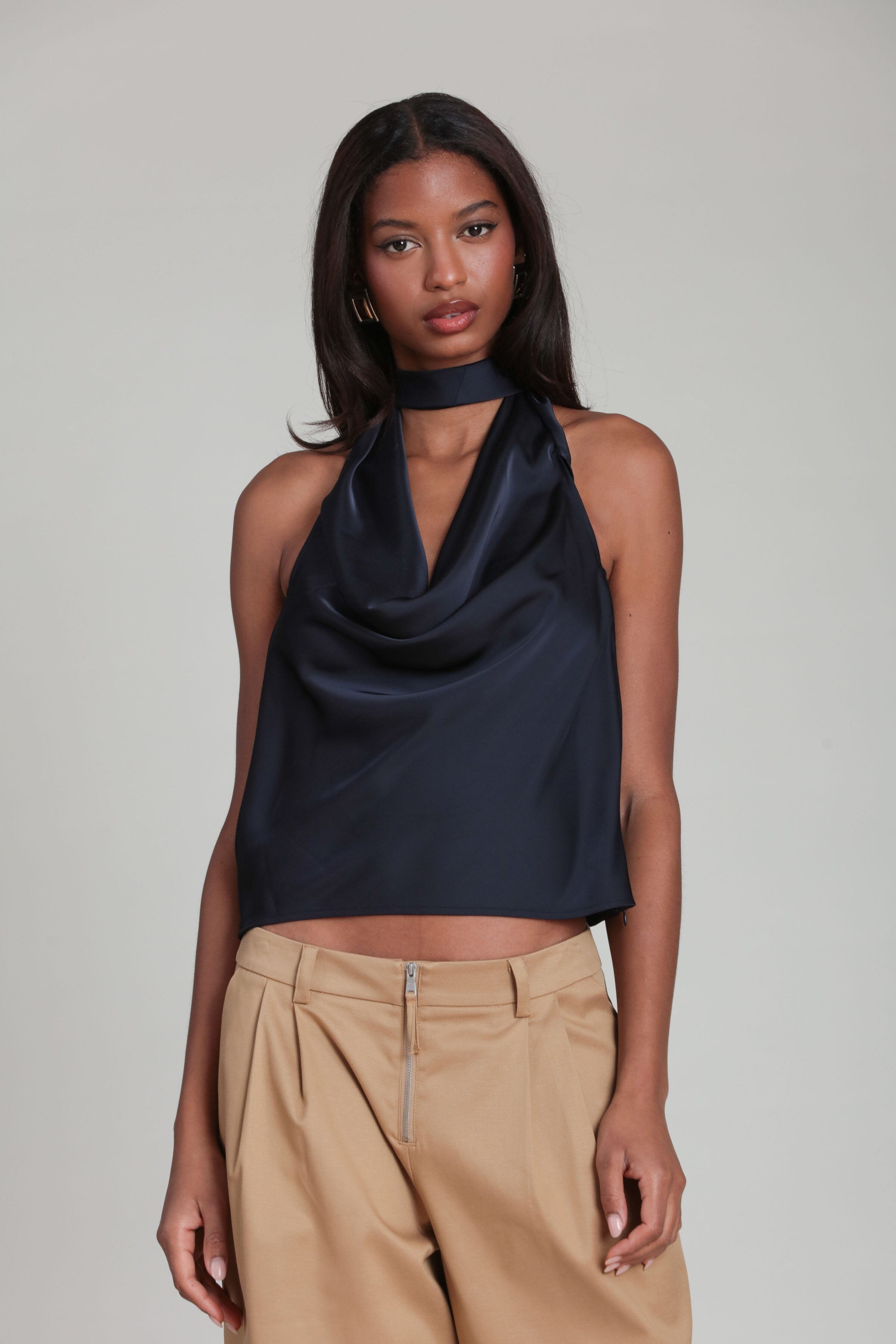 Satin Scarf Tie Halter Top Shirts & Tops Avec Les Filles