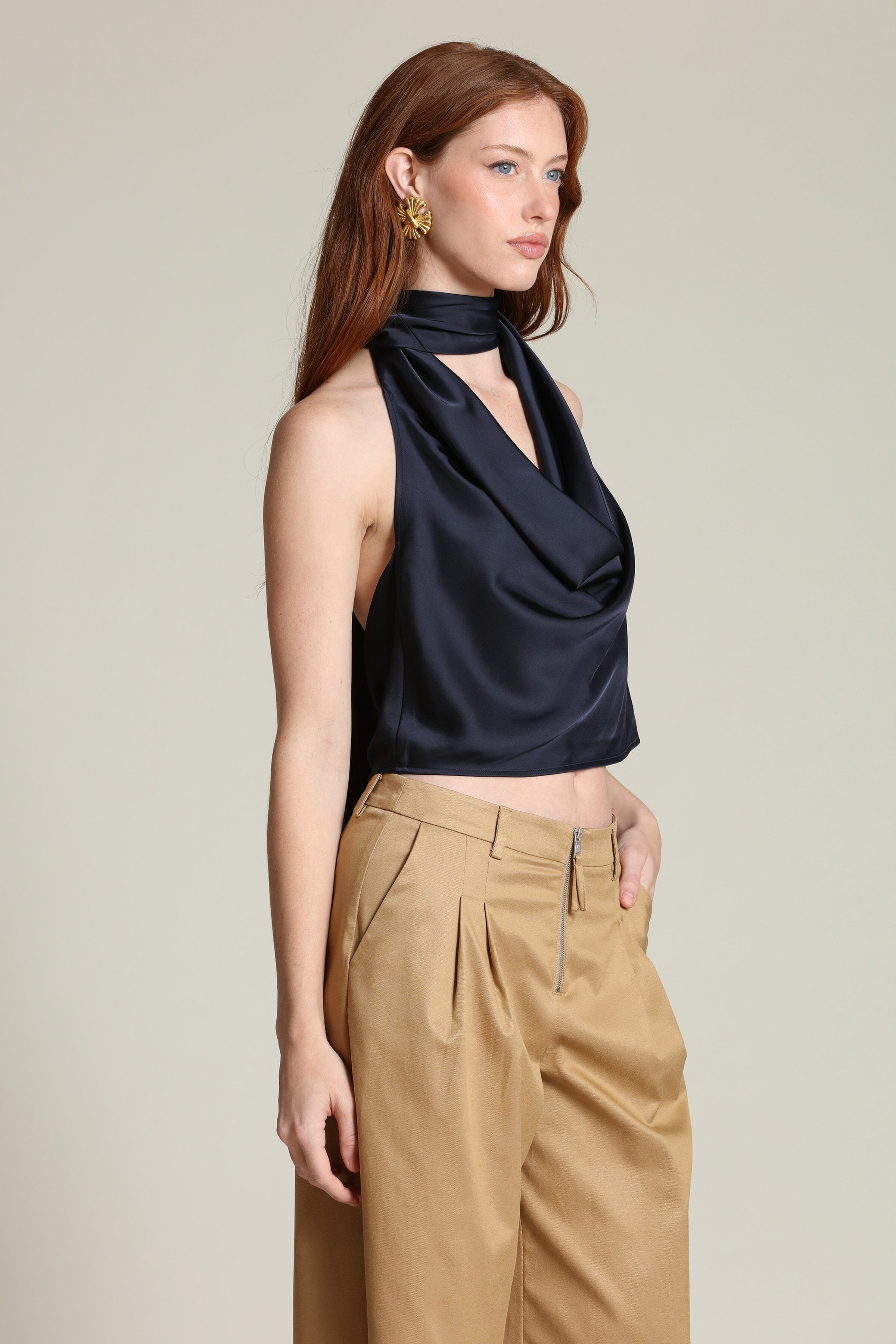 Satin Scarf Tie Halter Top Shirts & Tops Avec Les Filles