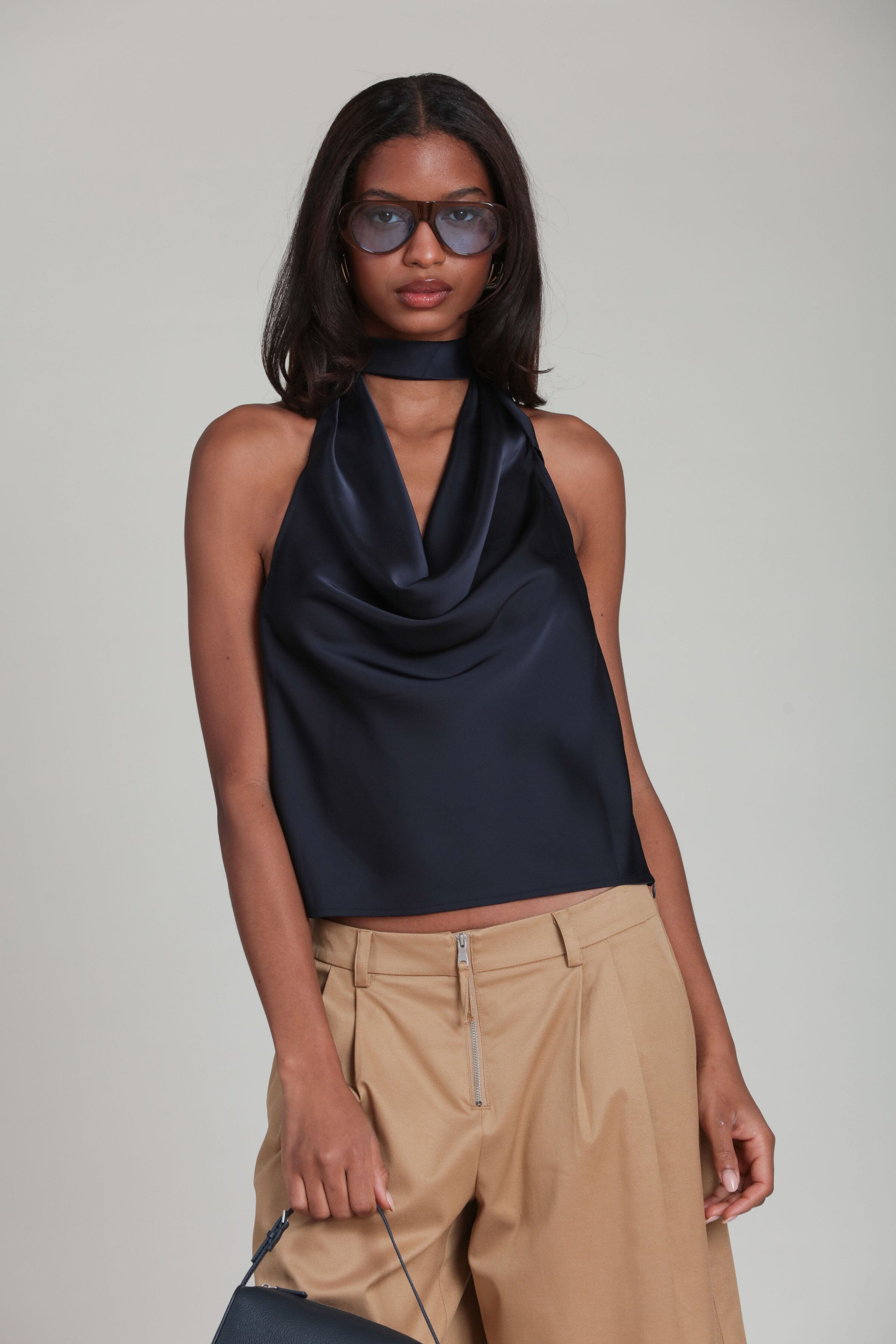 Satin Scarf Tie Halter Top Shirts & Tops Avec Les Filles