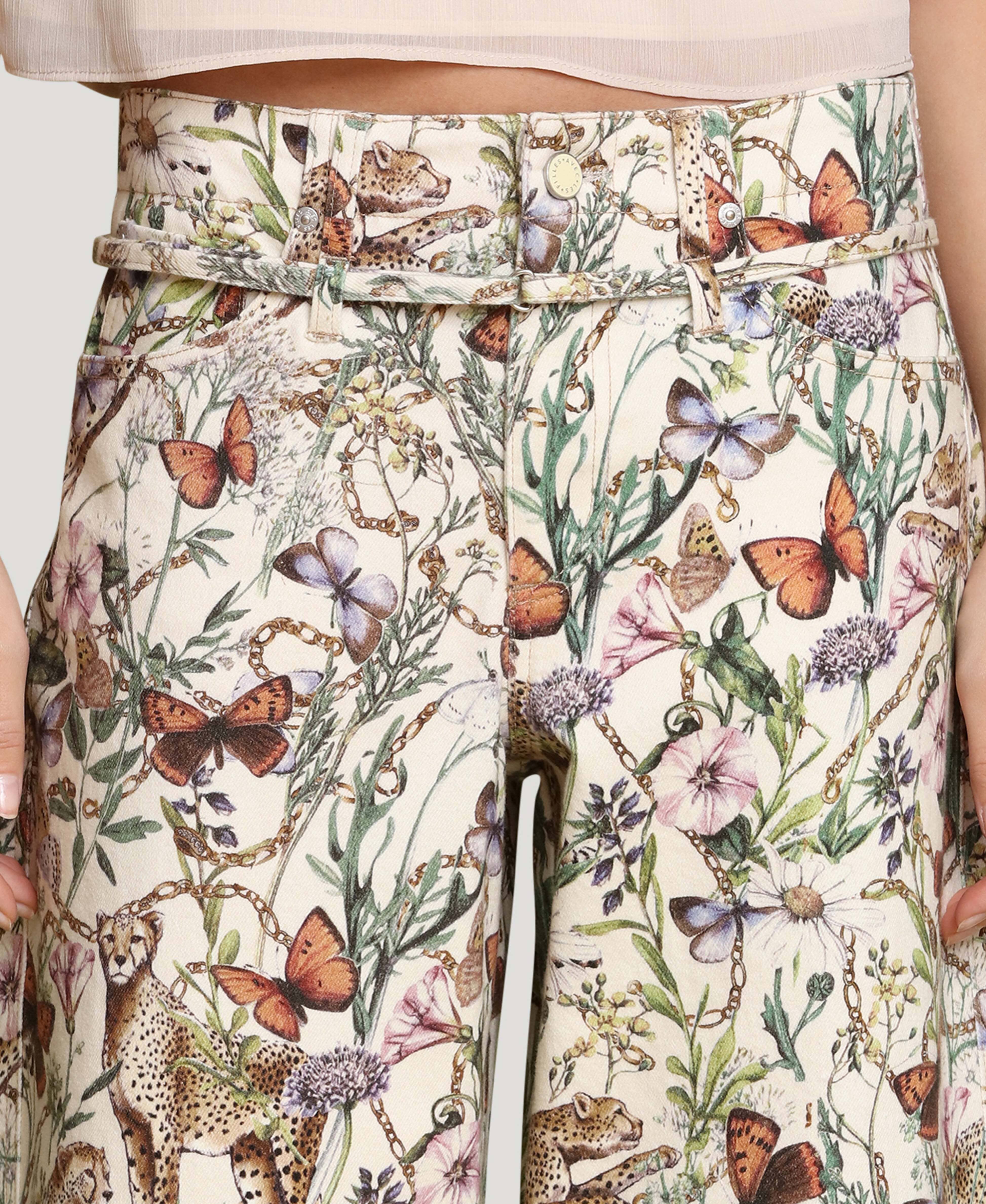 Botanical print cotton wide-leg and high-rise multicolor pant in cotton blend with an attached self-belt by Avec Les Filles