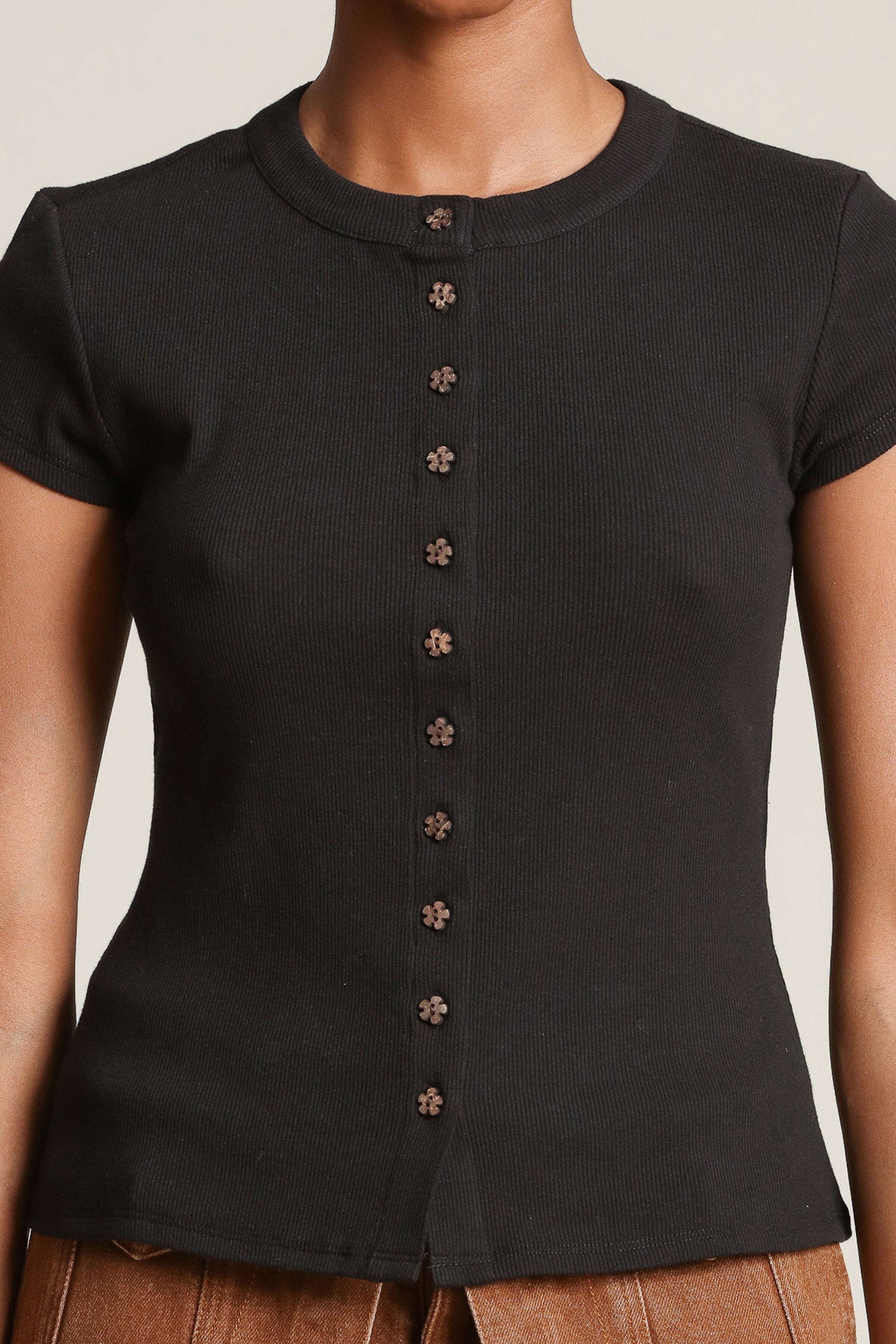 Flower Button Cotton T-Shirt Shirts & Tops Avec Les Filles