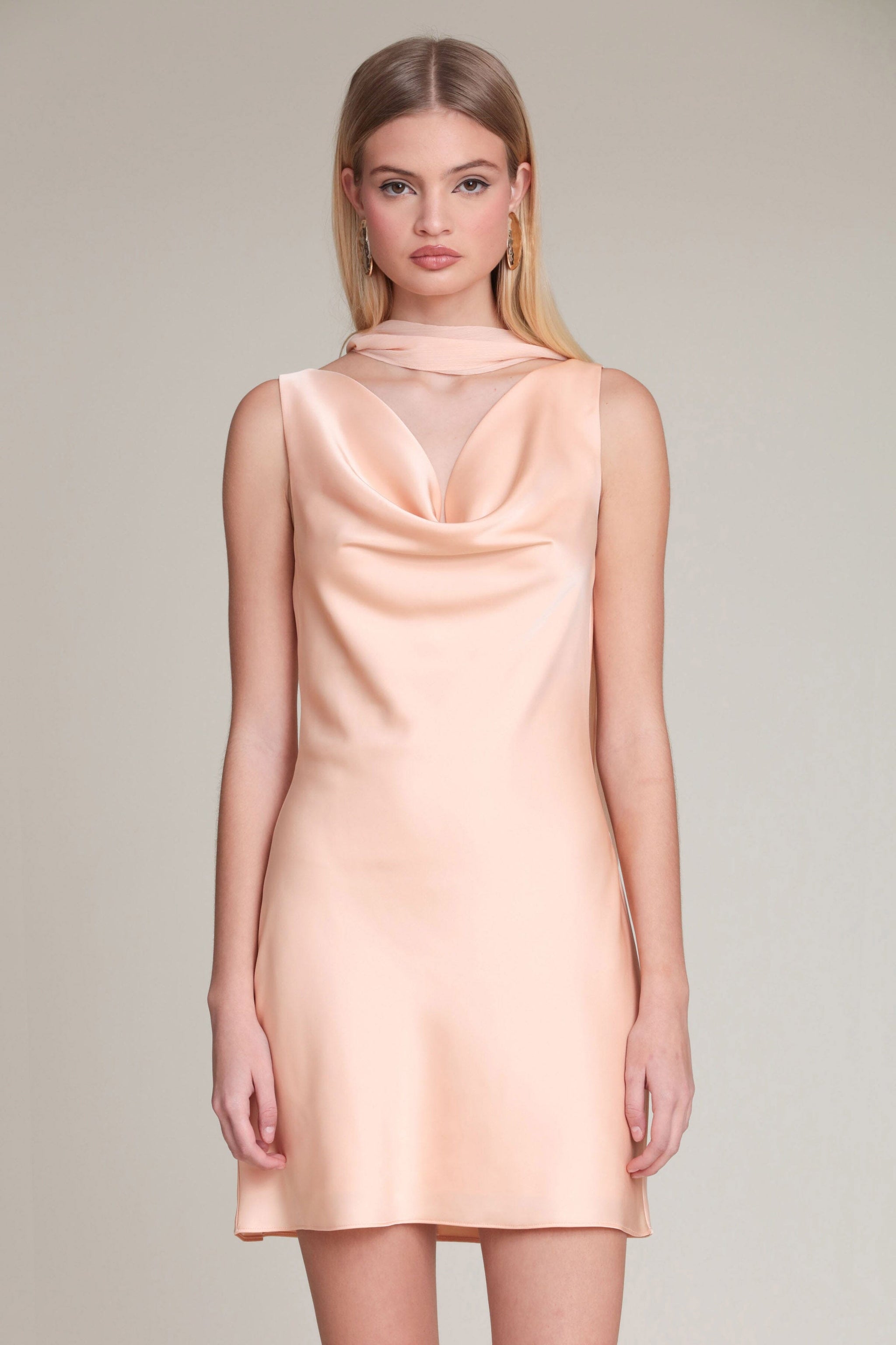 mini dress with neck scarf Avec Les Filles Women's Cowl - Peach Style:OB1717792 Silky satin David's Bridal Grandmother Of look-cyrus-low-waist-sheer-maxi-skirt-anabell-red