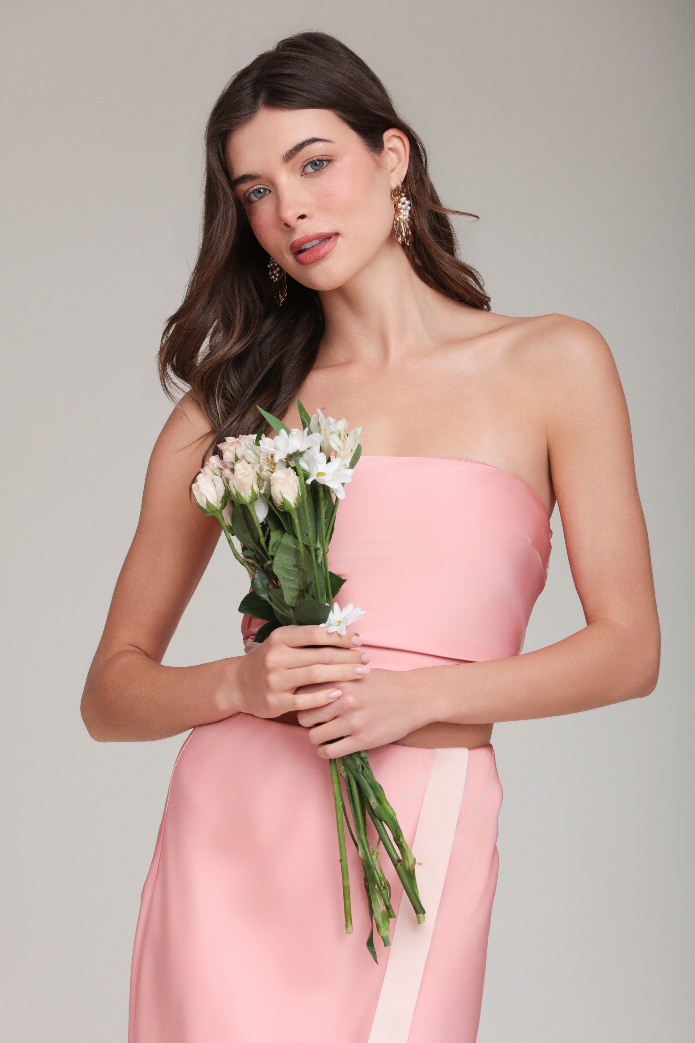 Satin scarf pink crop top with detachable straps - Shop designer women's cute crop tops by Avec Les Filles