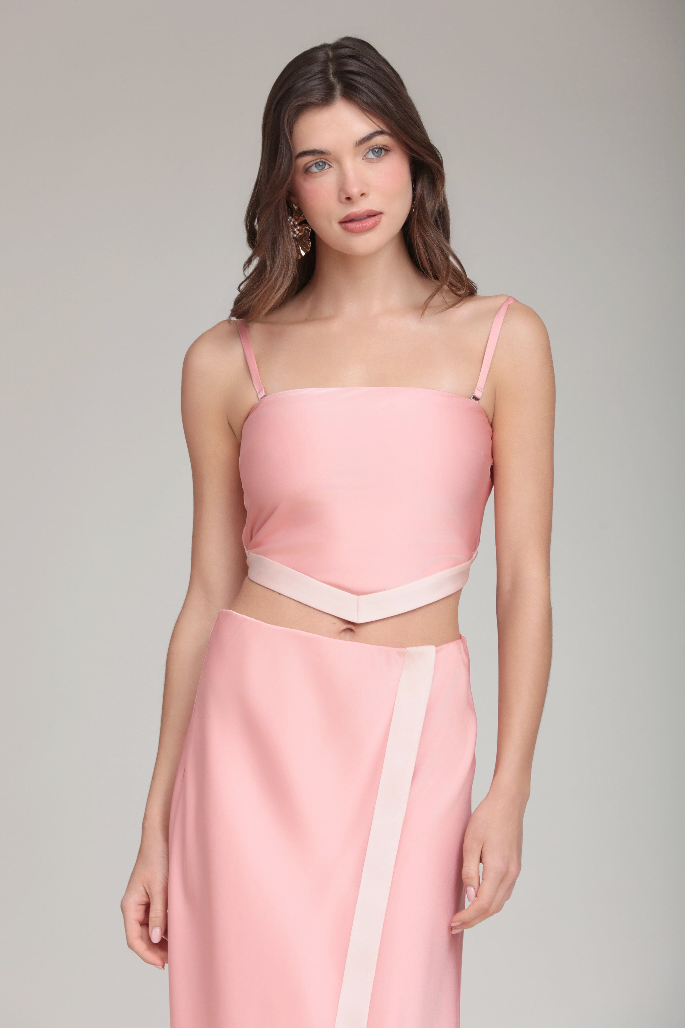 Satin scarf coral pink crop top with detachable straps - Shop womens cute pink crop tops by Avec Les Filles