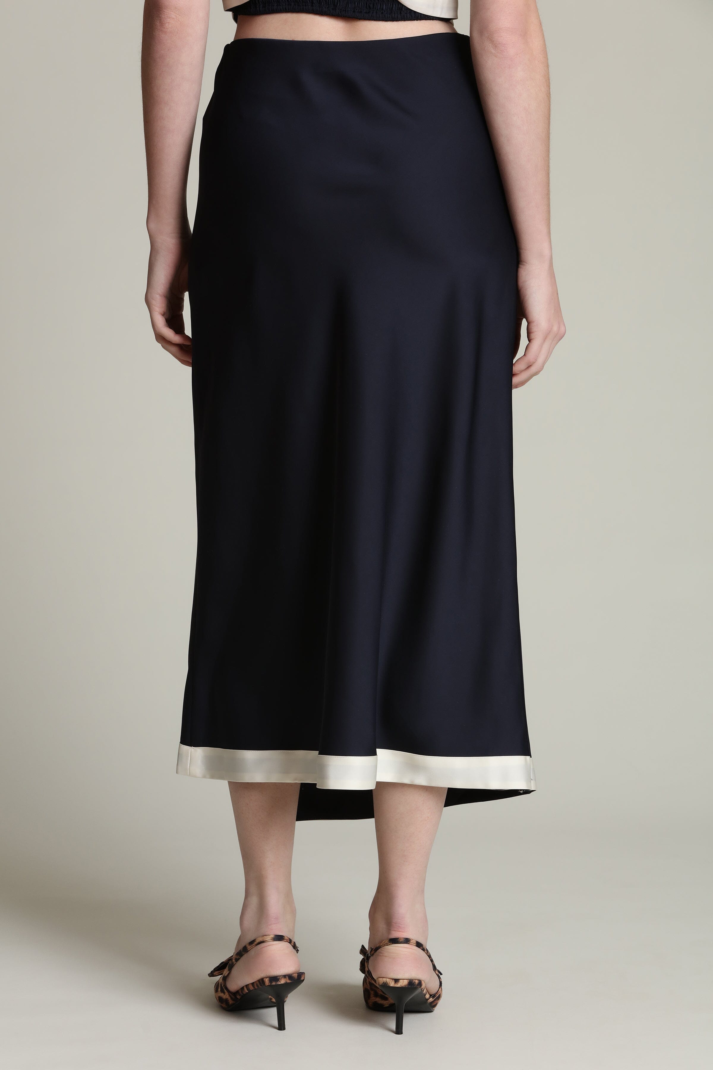 Satin navy faux wrap maxi slip skirt with an elastic waistband - Shop women's designer maxi skirts by Avec Les Filles
