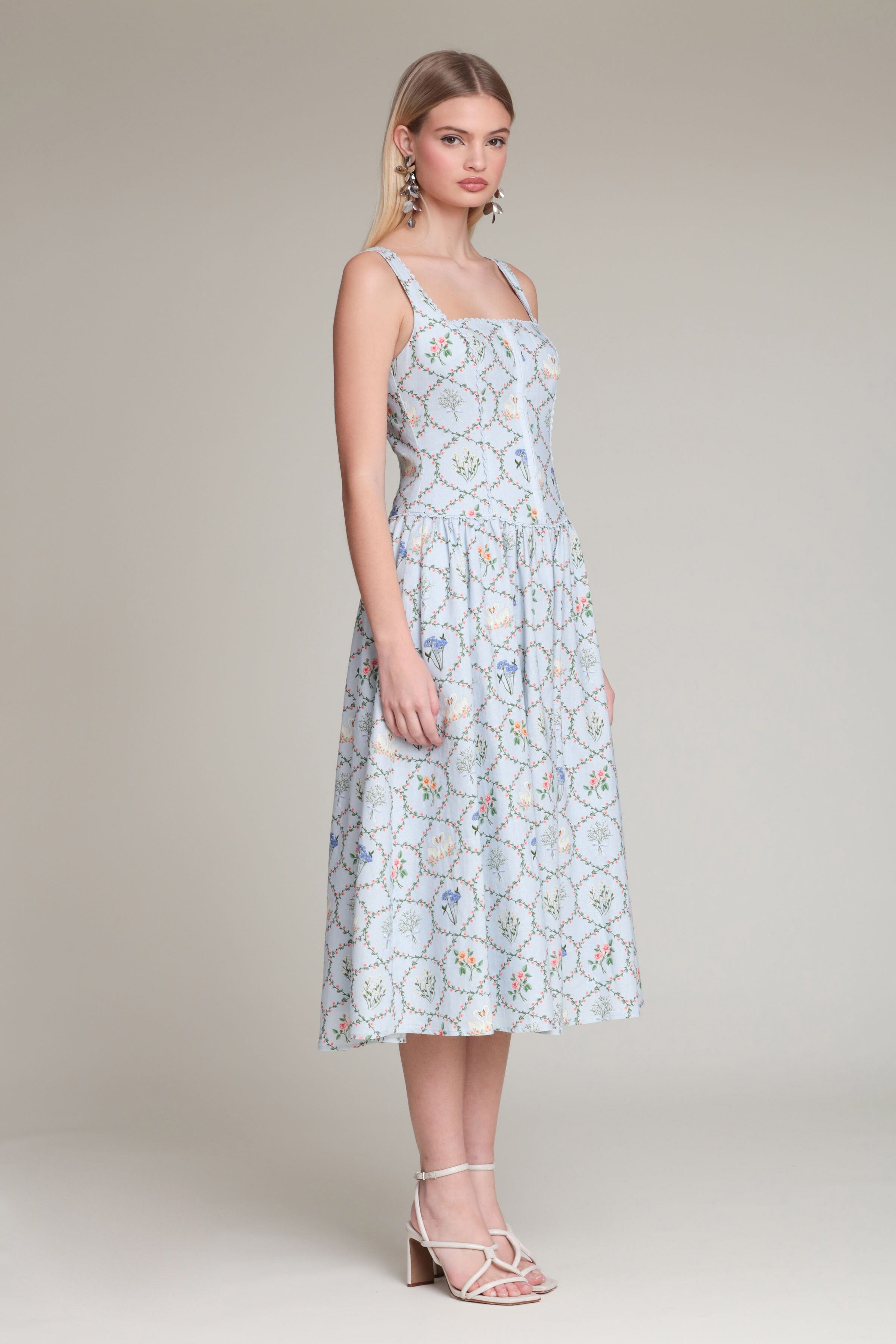 Blue floral midi dress with adjustable shoulder straps - Shop designer women's midi dresses by Avec Les Filles